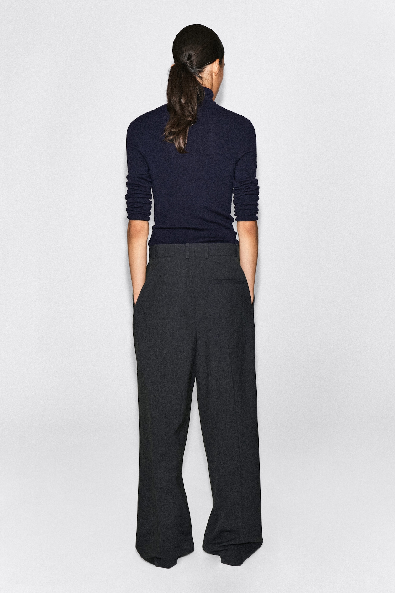 RELAXED TWILL WIDE-LEG PANTS — DARK GRAY