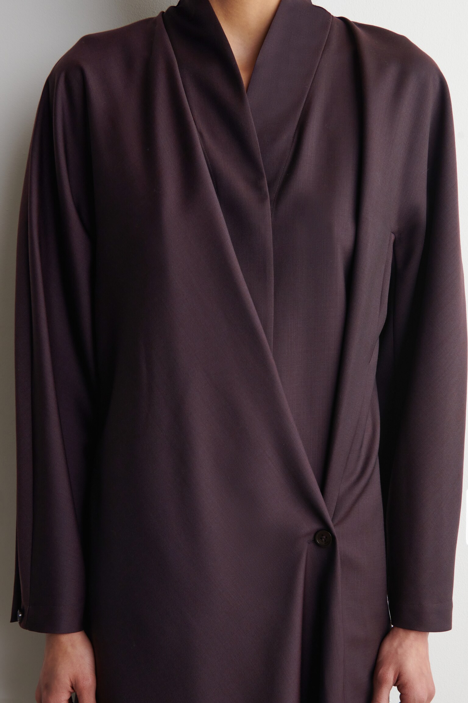 SHAWL-COLLAR WOOL WRAP DRESS - PURPLE - 3