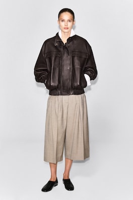 PLEATED WOOL-BLEND CULOTTES — BEIGE MÉLANGE 1