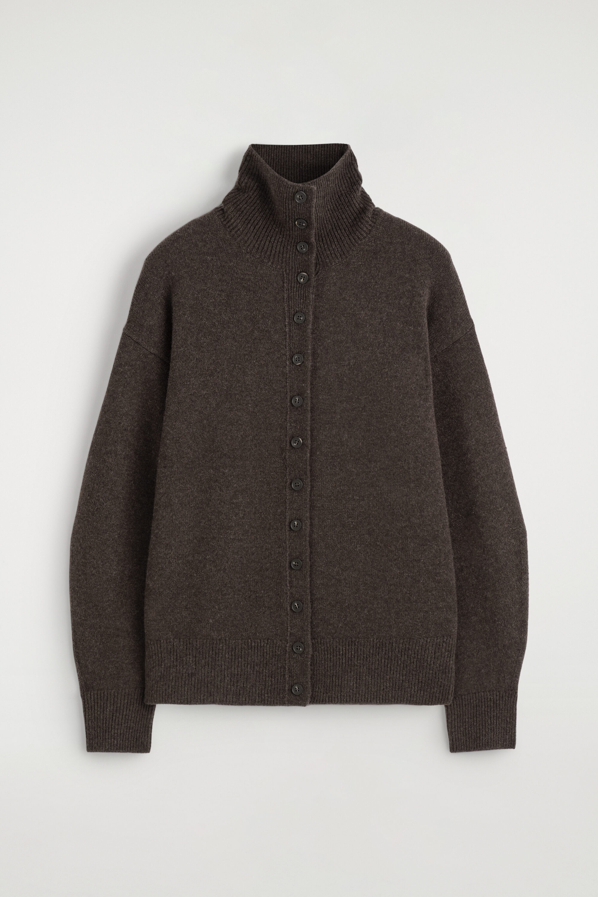 SCULPTED PURE CASHMERE MOCK-NECK CARDIGAN - BROWN MÉLANGE | COS US