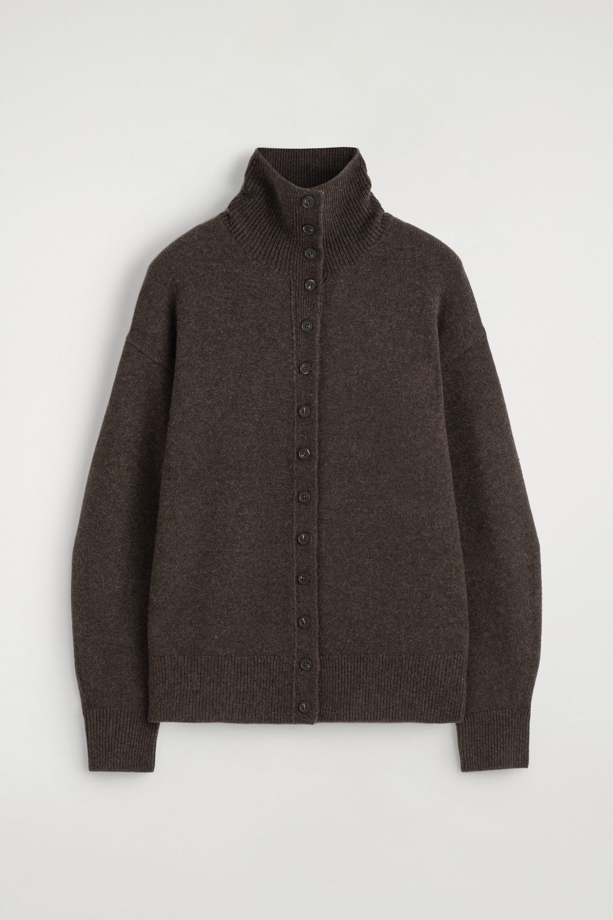 SCULPTED PURE CASHMERE MOCK-NECK CARDIGAN — BROWN MÉLANGE