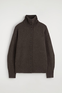 SCULPTED PURE CASHMERE MOCK-NECK CARDIGAN — BROWN MÉLANGE 10
