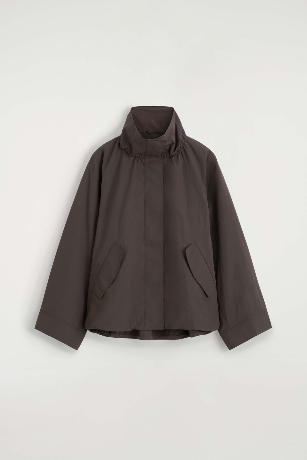 NYLON mock-NECK JACKET — BROWN