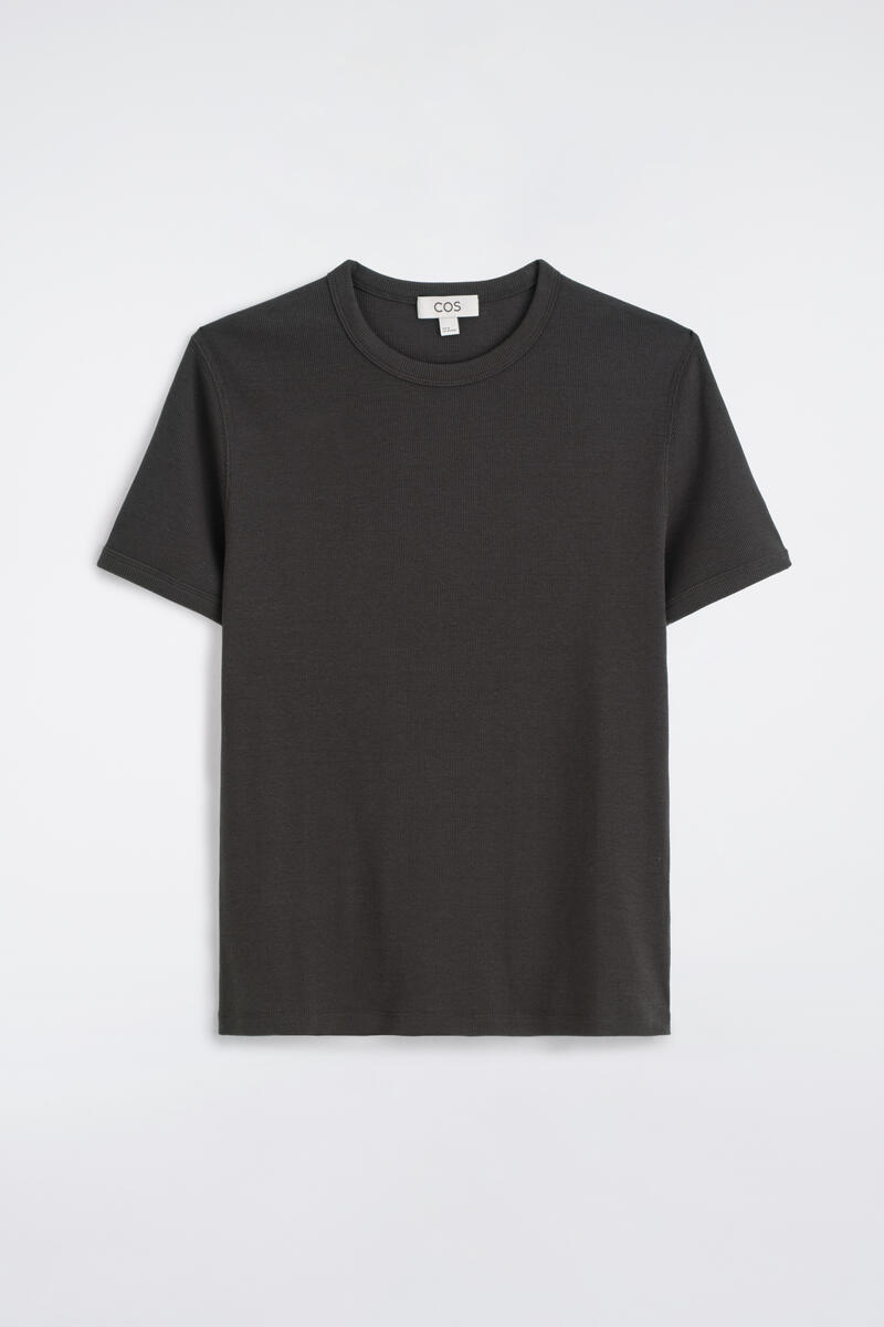 Slim Ribbed Cotton T-Shirt in Brown