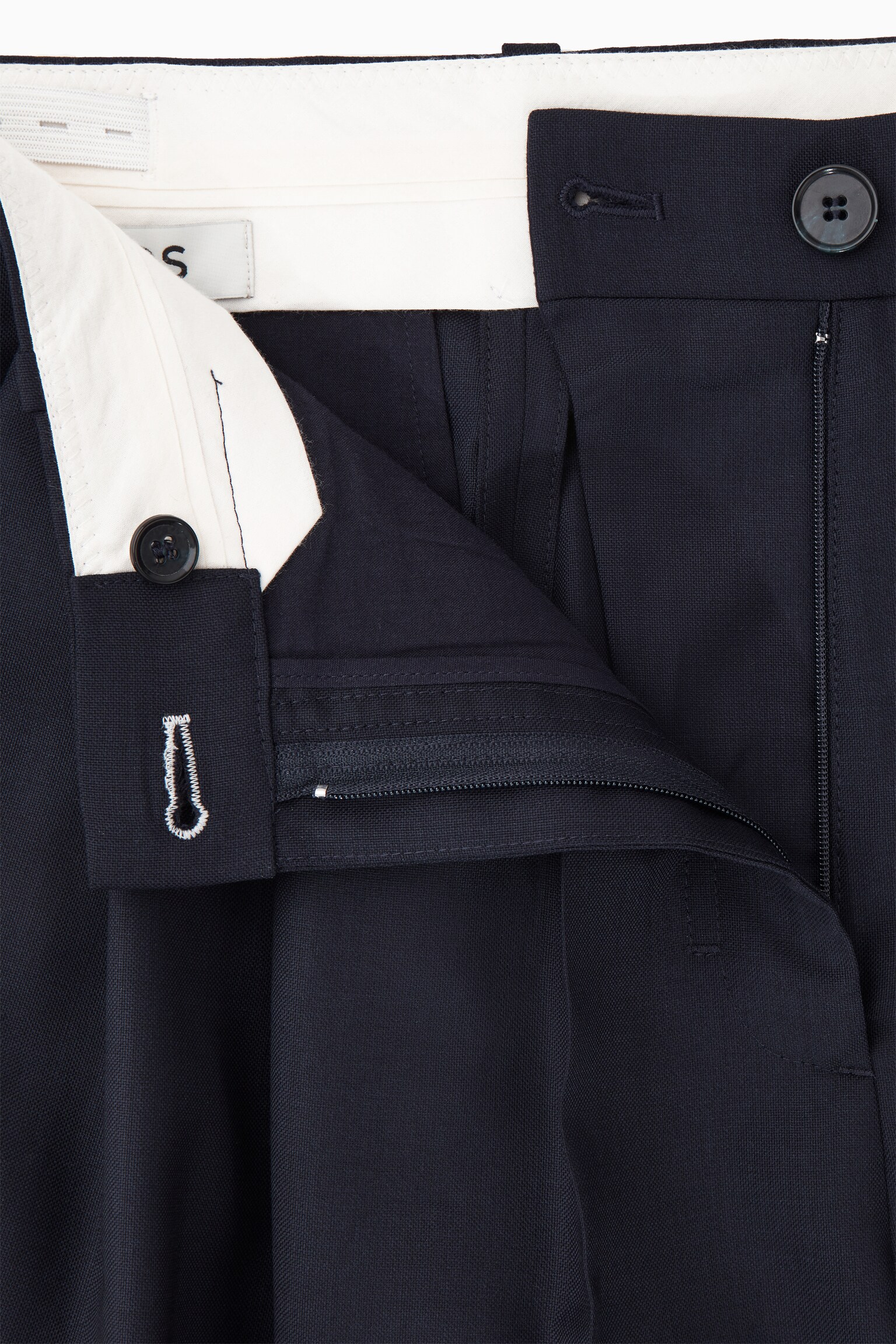 REGULAR WOOL BARREL-LEG TROUSERS - NAVY - 3