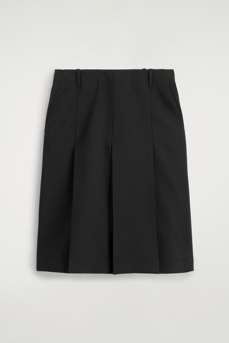 Box-Pleat Wool Midi Skirt