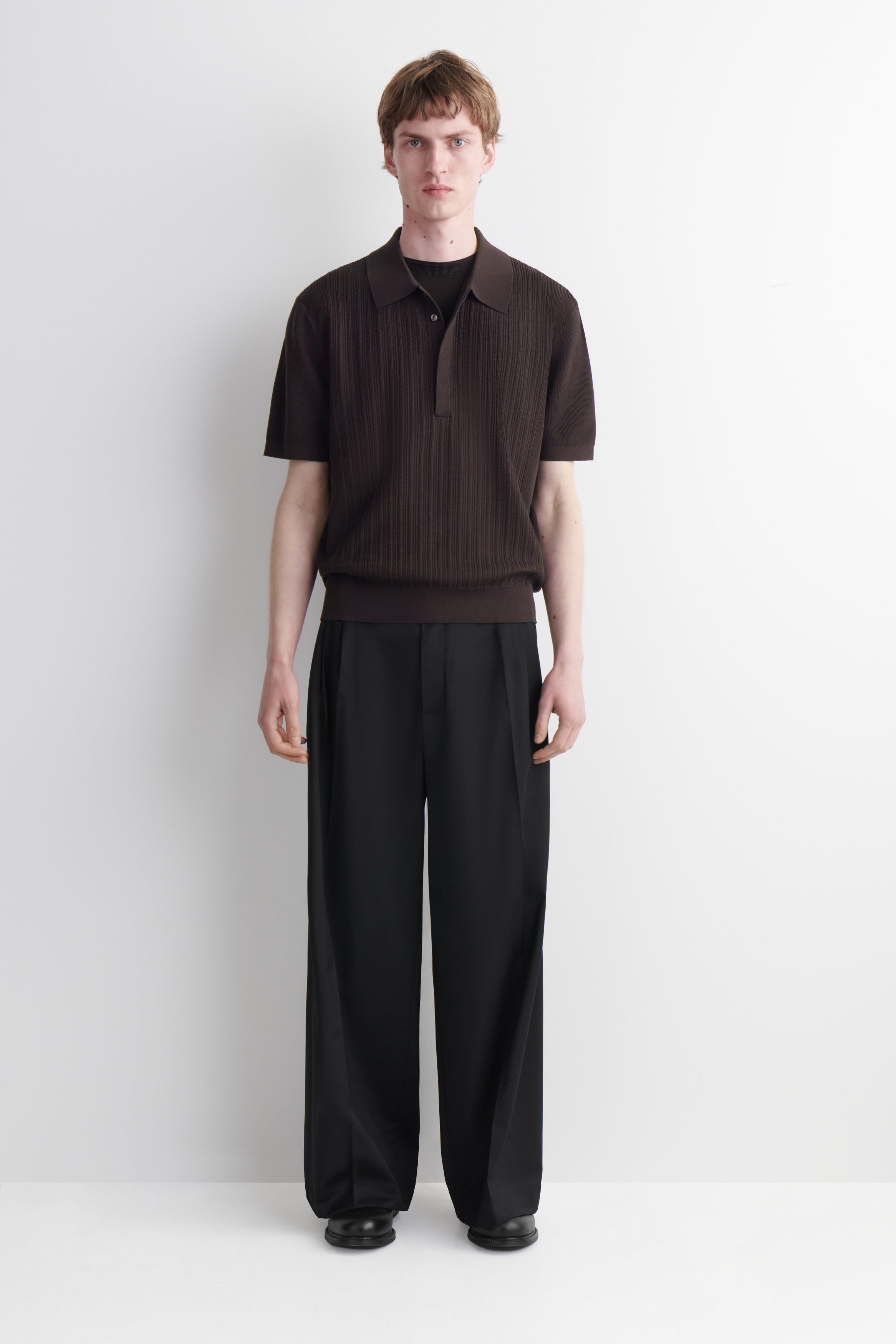 TEXTURED-PANEL COTTON POLO SHIRT - thumbnail 2