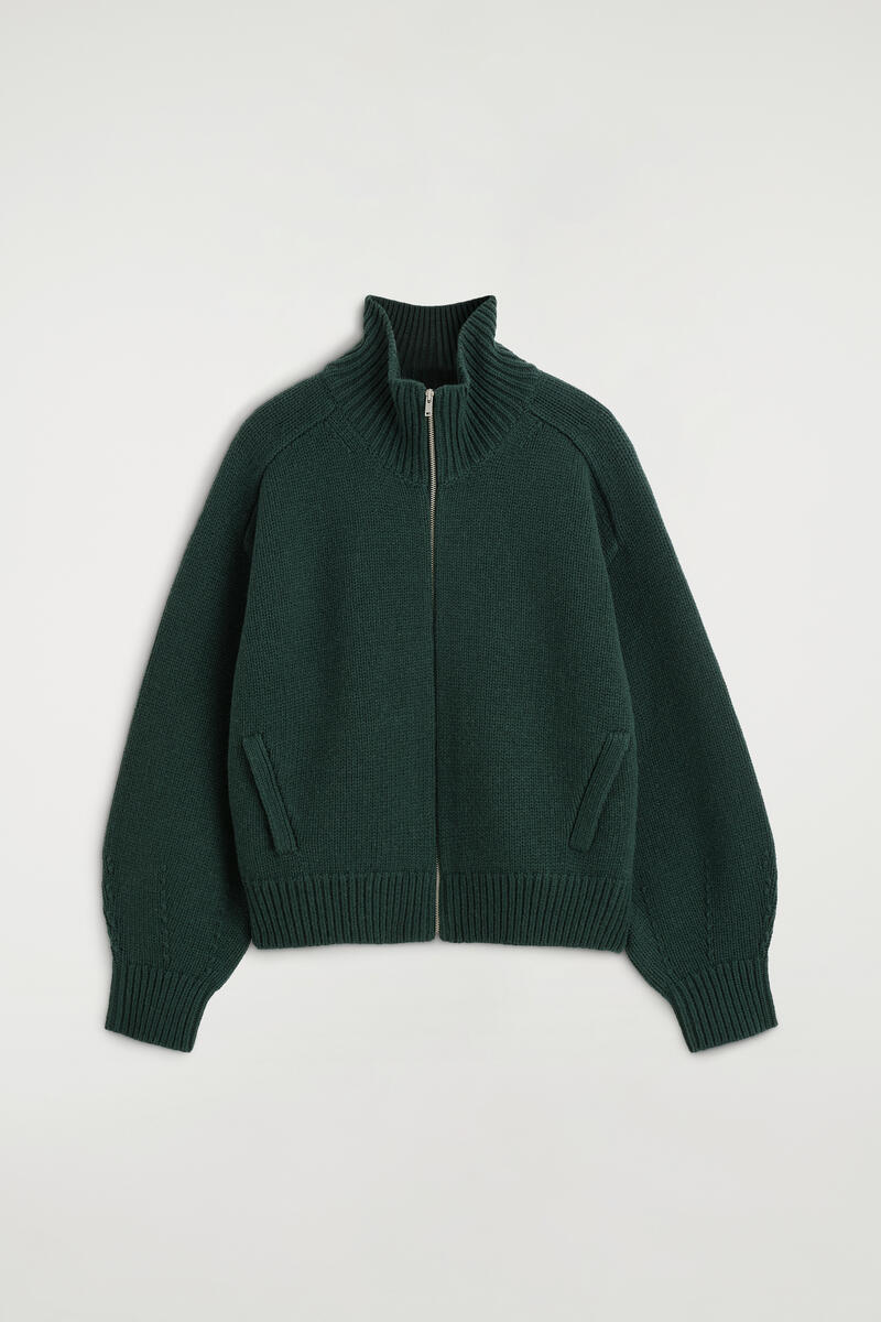 Rounded Wool Funnel-Neck Zip-Up Jacket