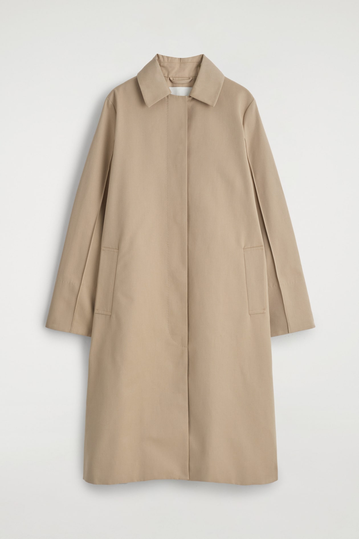 CLASSIC COTTON LONG CAR COAT — BEIGE