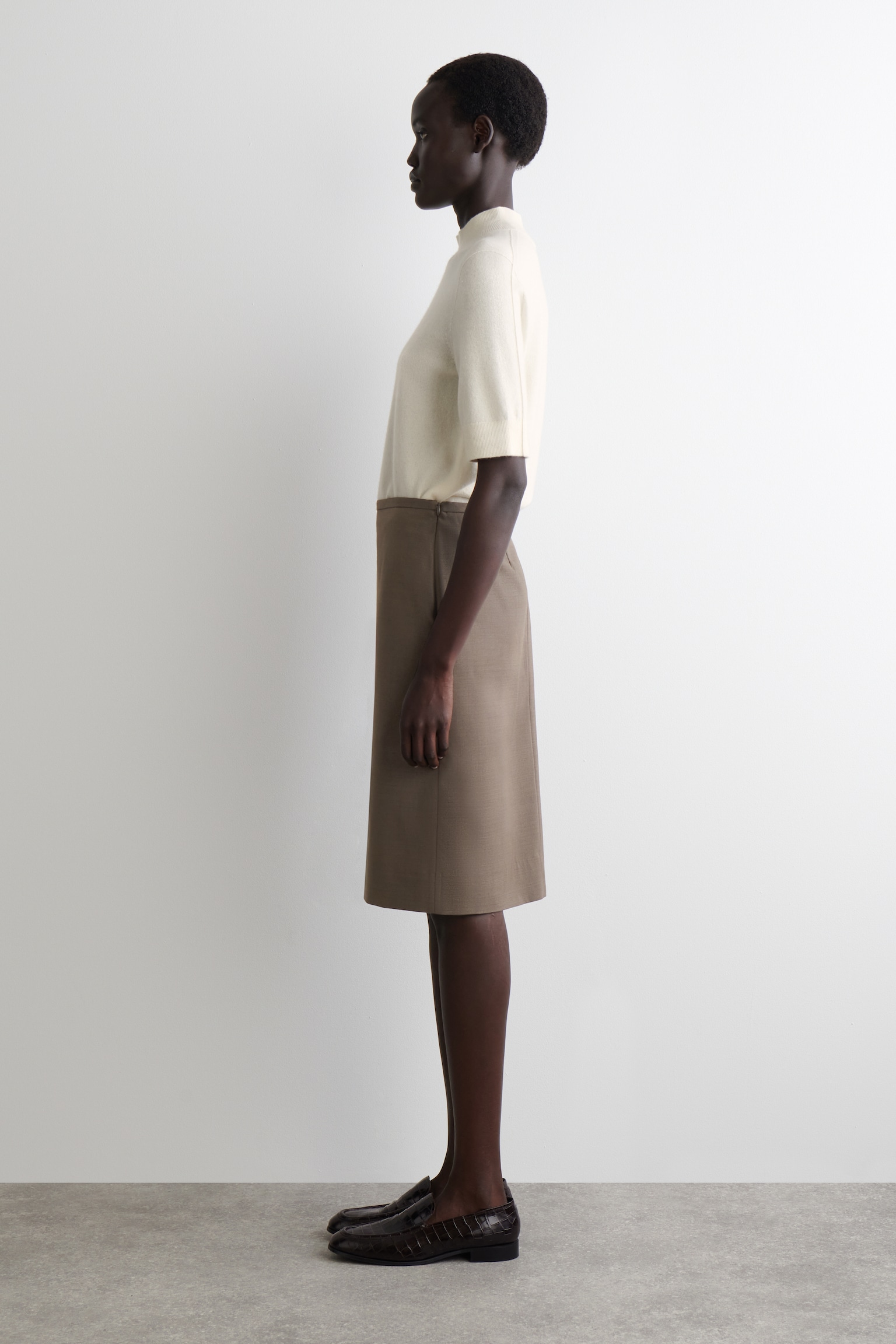 GONNA A TUBINO IN LANA MERINO - MARRONE - 3