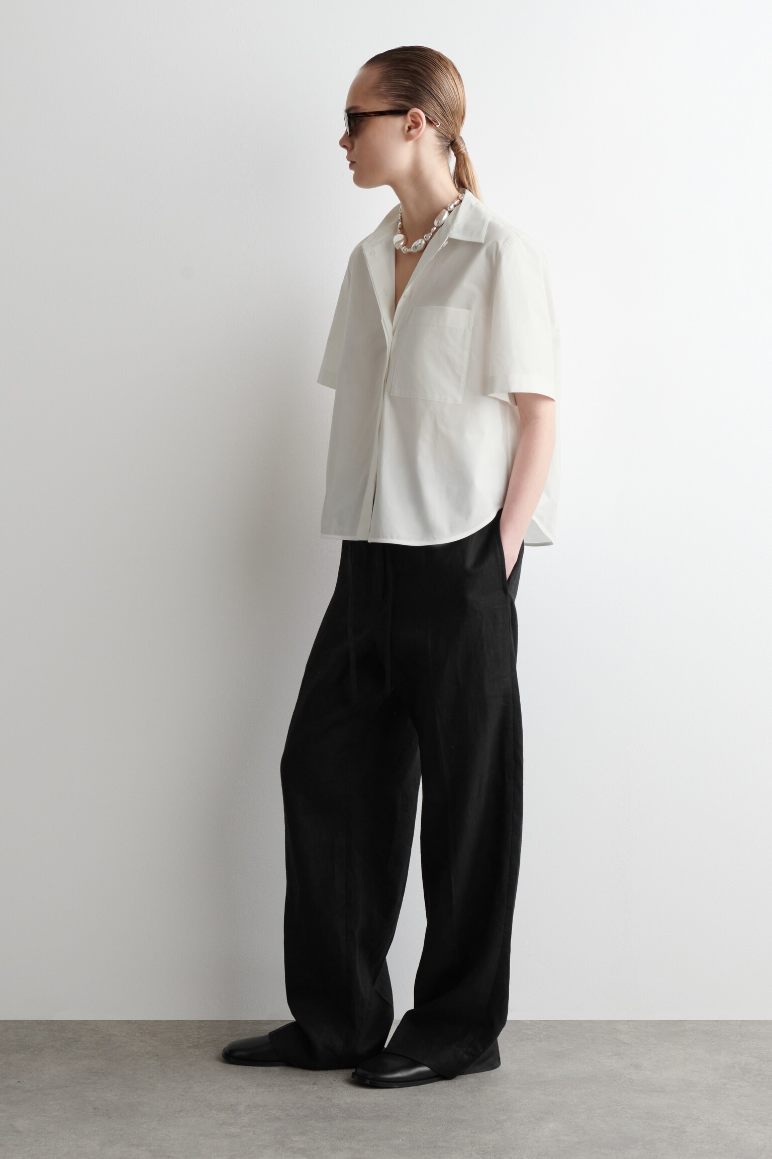 CHEMISE CROPPED À MANCHES COURTES EN COTON - BLANC/BRUN/ROSE/ROSE - 6