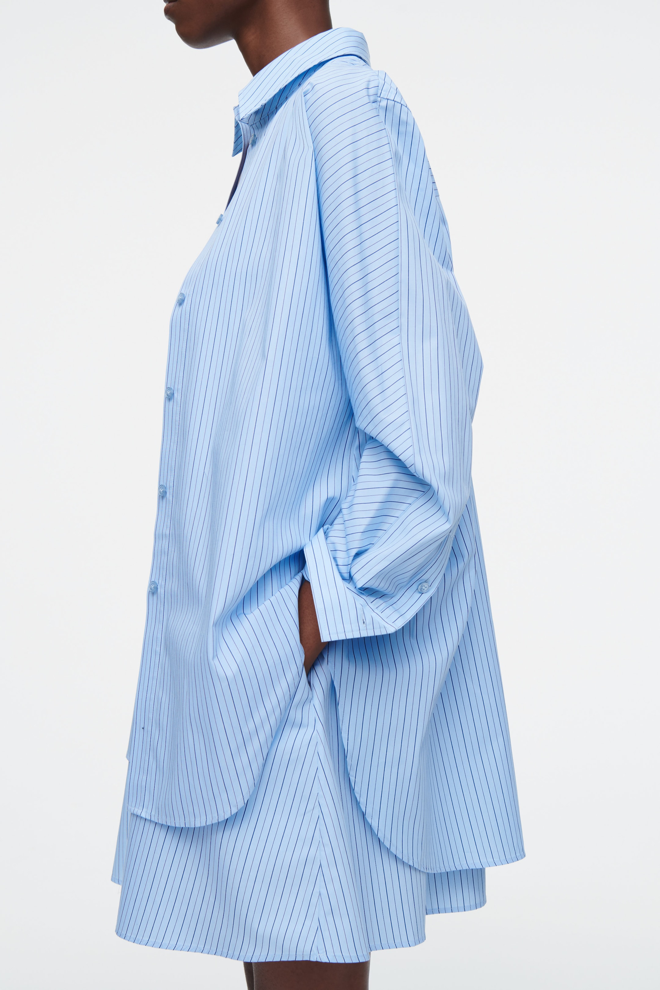 LAYERED STRIPED TRAPEZE SHIRT DRESS