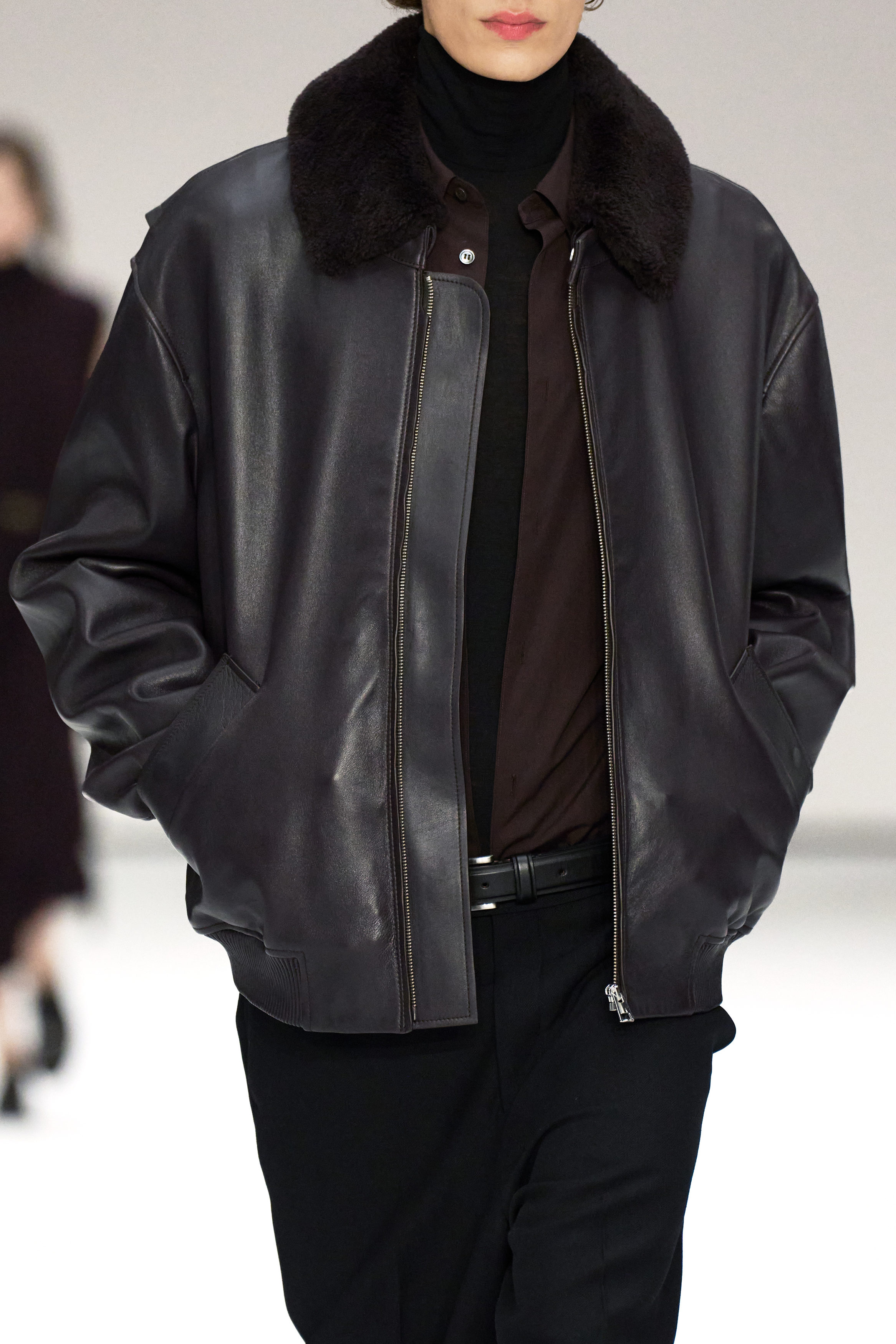 SHEARLING-COLLAR LEATHER JACKET - ESPRESSO | COS