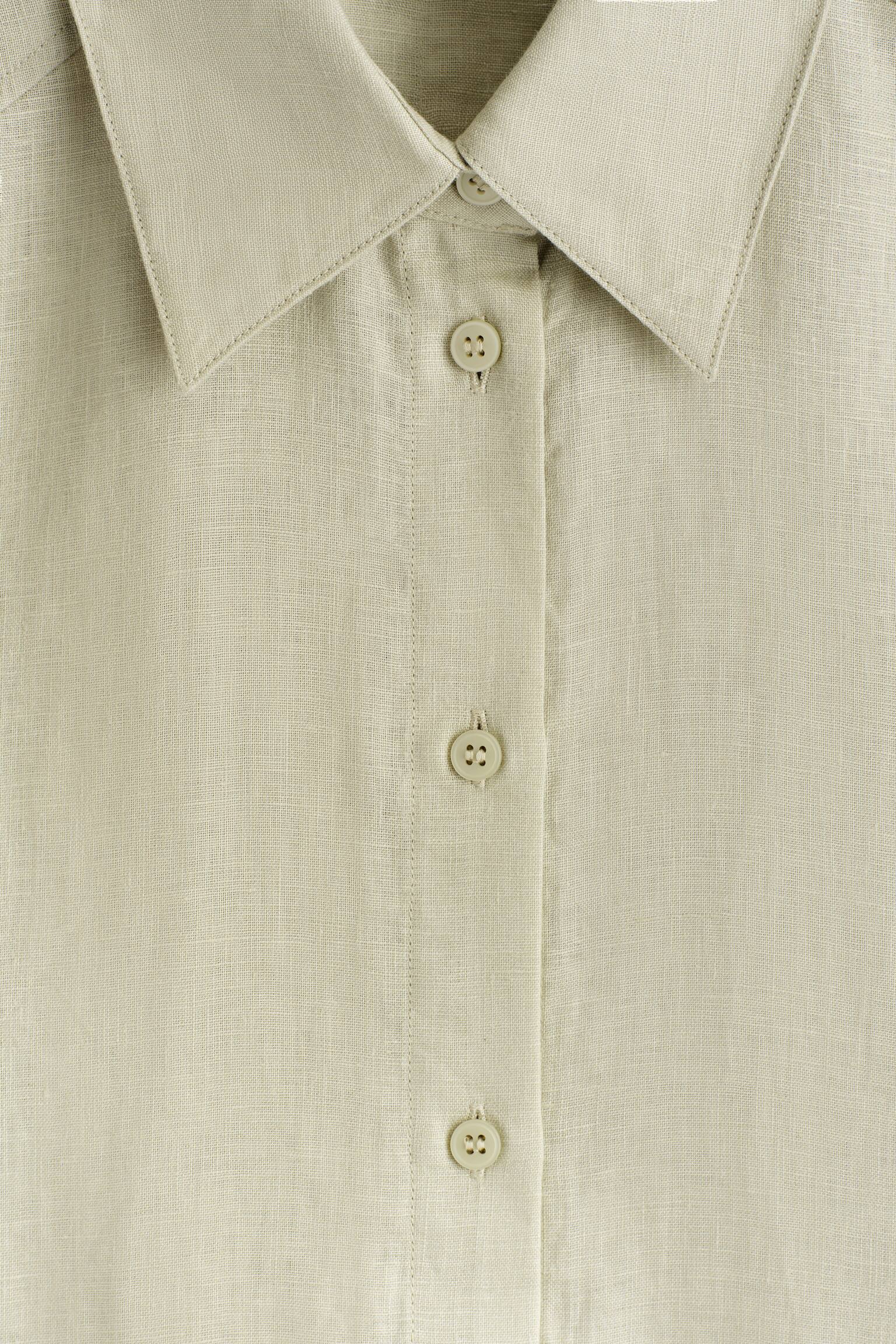 Overhemdjurk van linnen met korte mouwen - buinbeige/bordeauxrood - 3