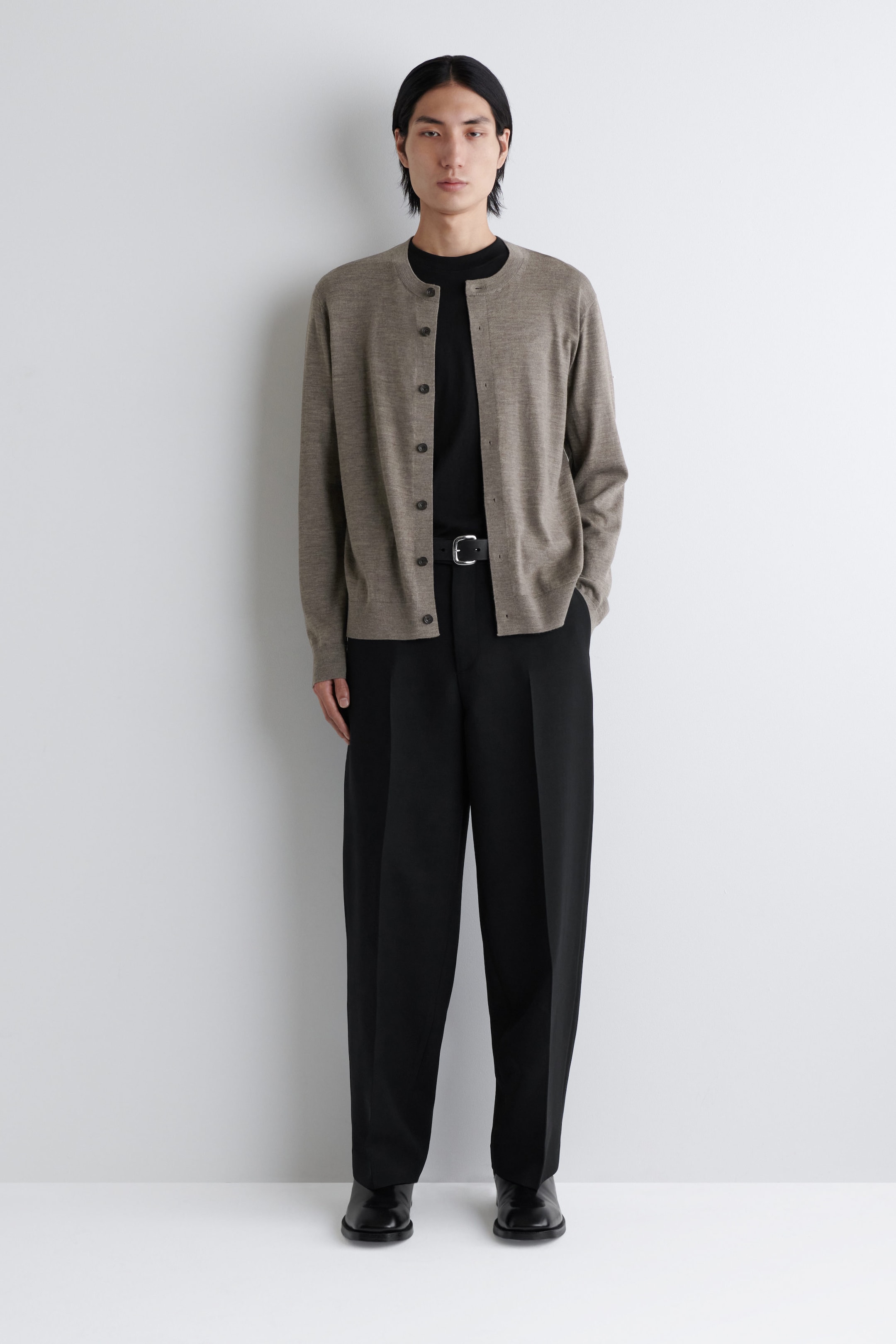 MERINO WOOL CREW-NECK CARDIGAN