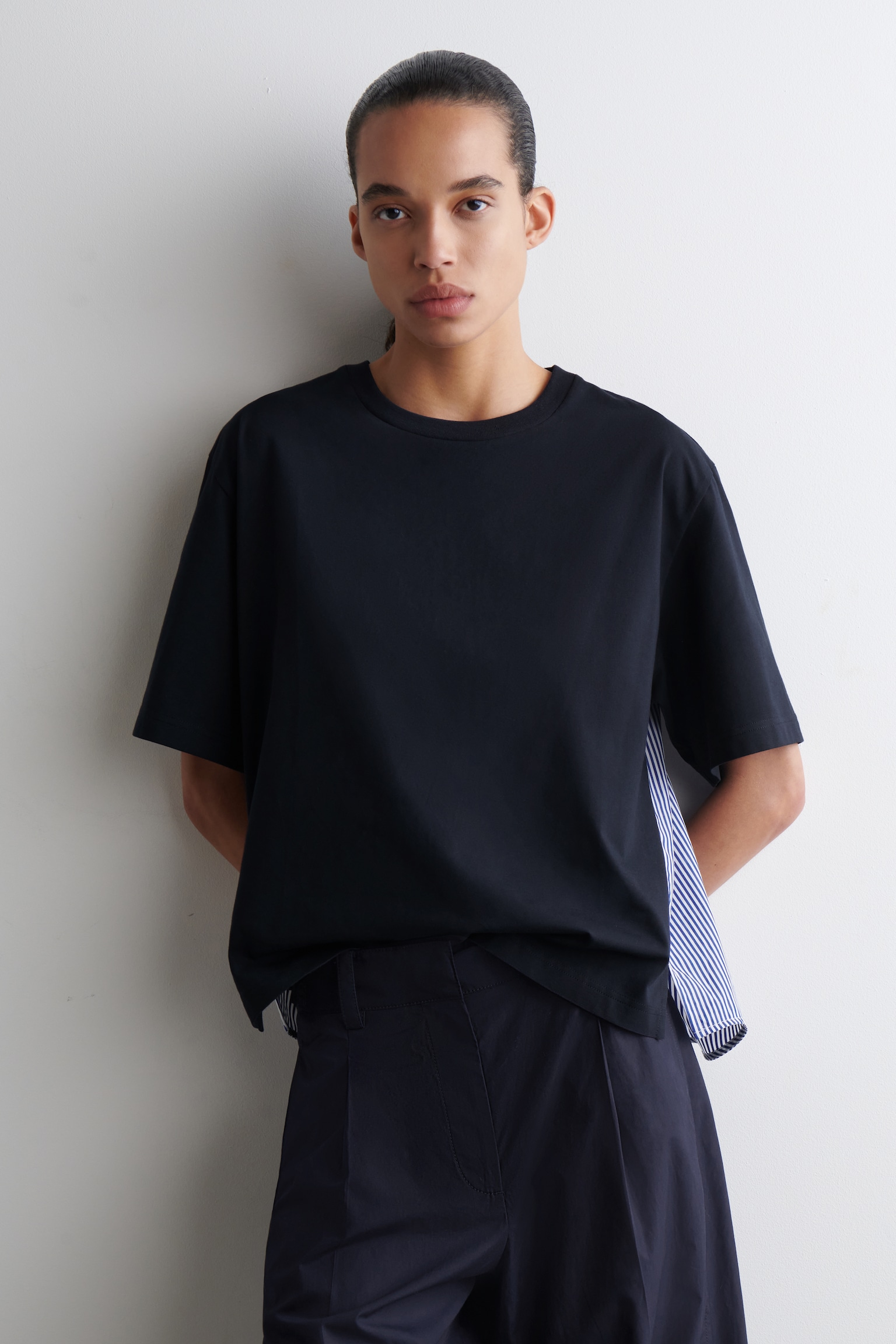 T-SHIRT CON PANNELLI - BLUE / STRIPED
