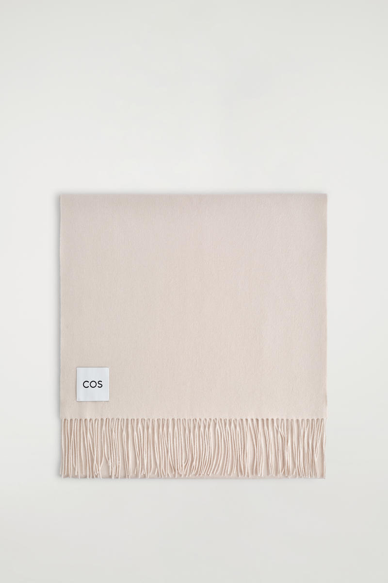 Cos Fringed Wool Scarf In Neutral