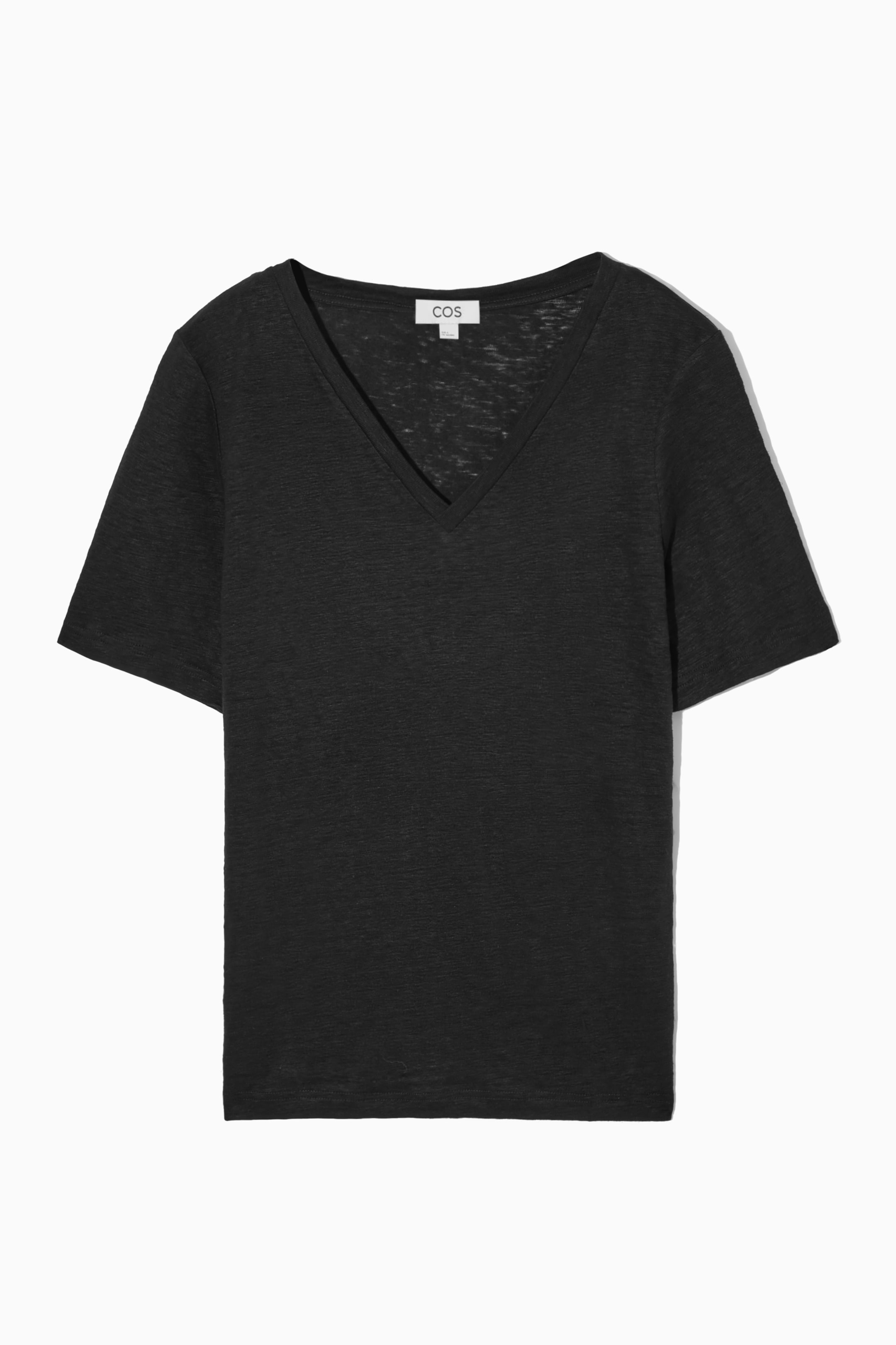 View larger image: REGULAR V-NECK LINEN T-SHIRT - BLACK - Ladies | H&M GB 1