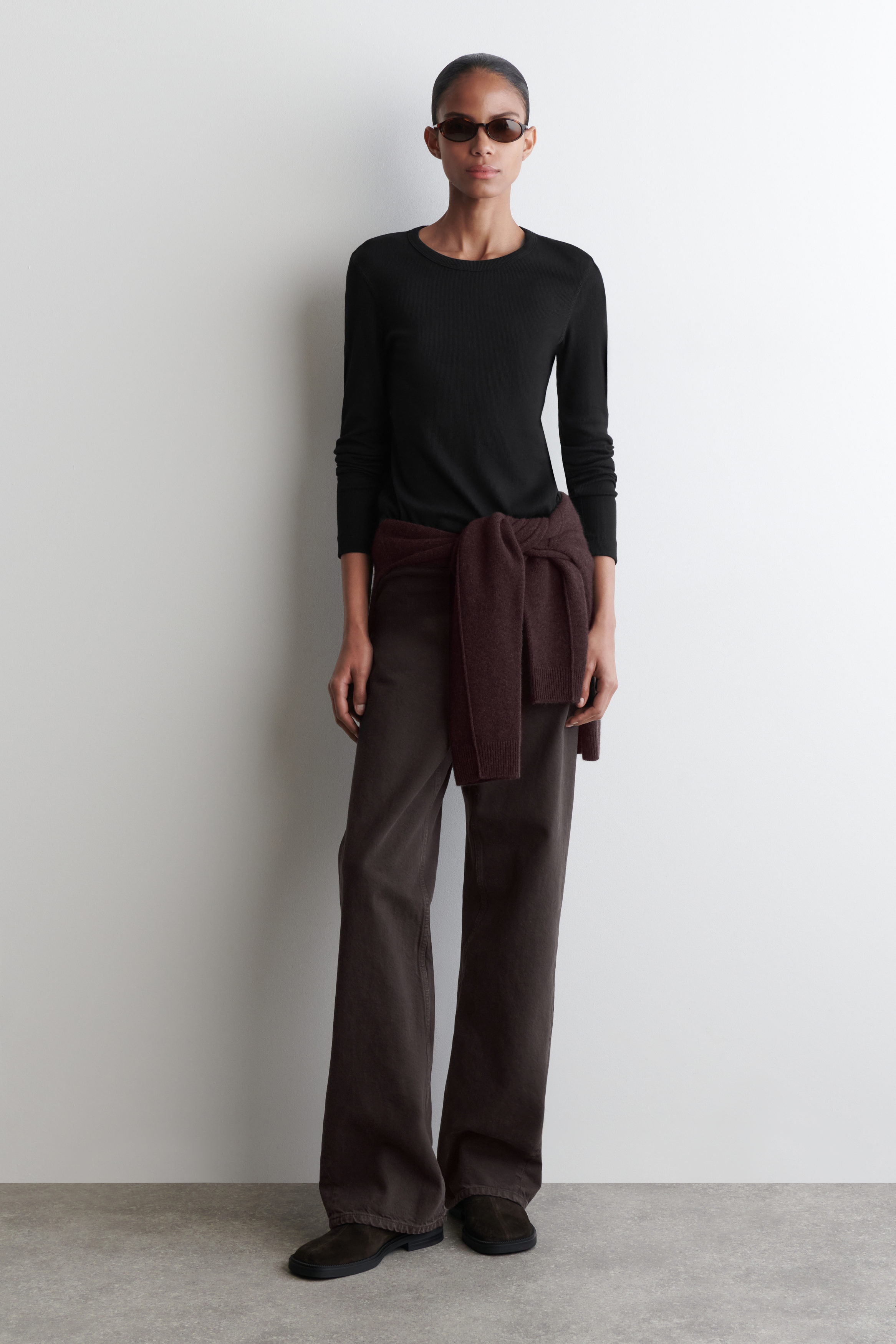 RIBBED JERSEY LONG-SLEEVED TOP - BLACK | COS US