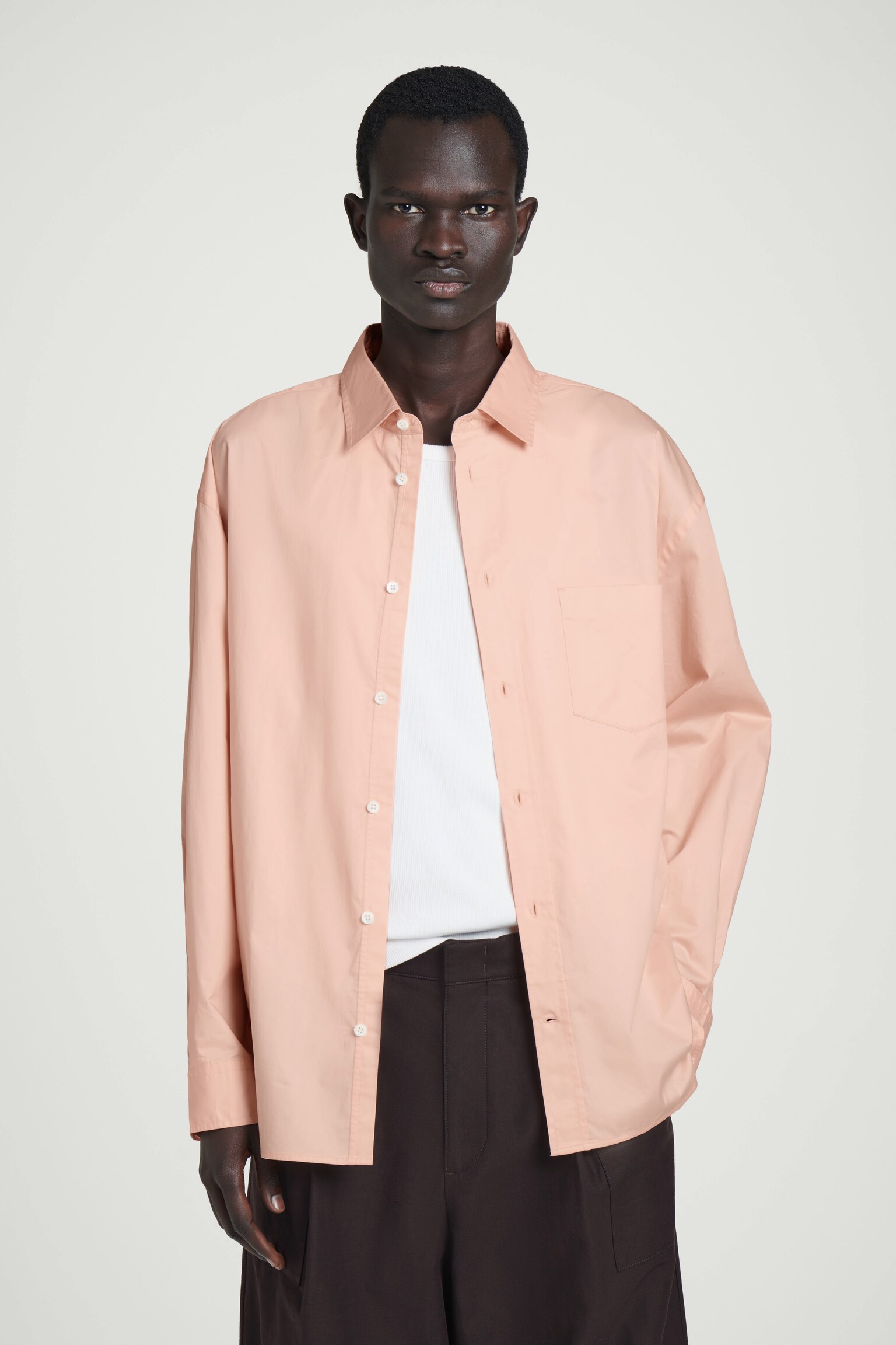 WIDE OVERSIZED COTTON OXFORD SHIRT - ORANGE/WHITE
