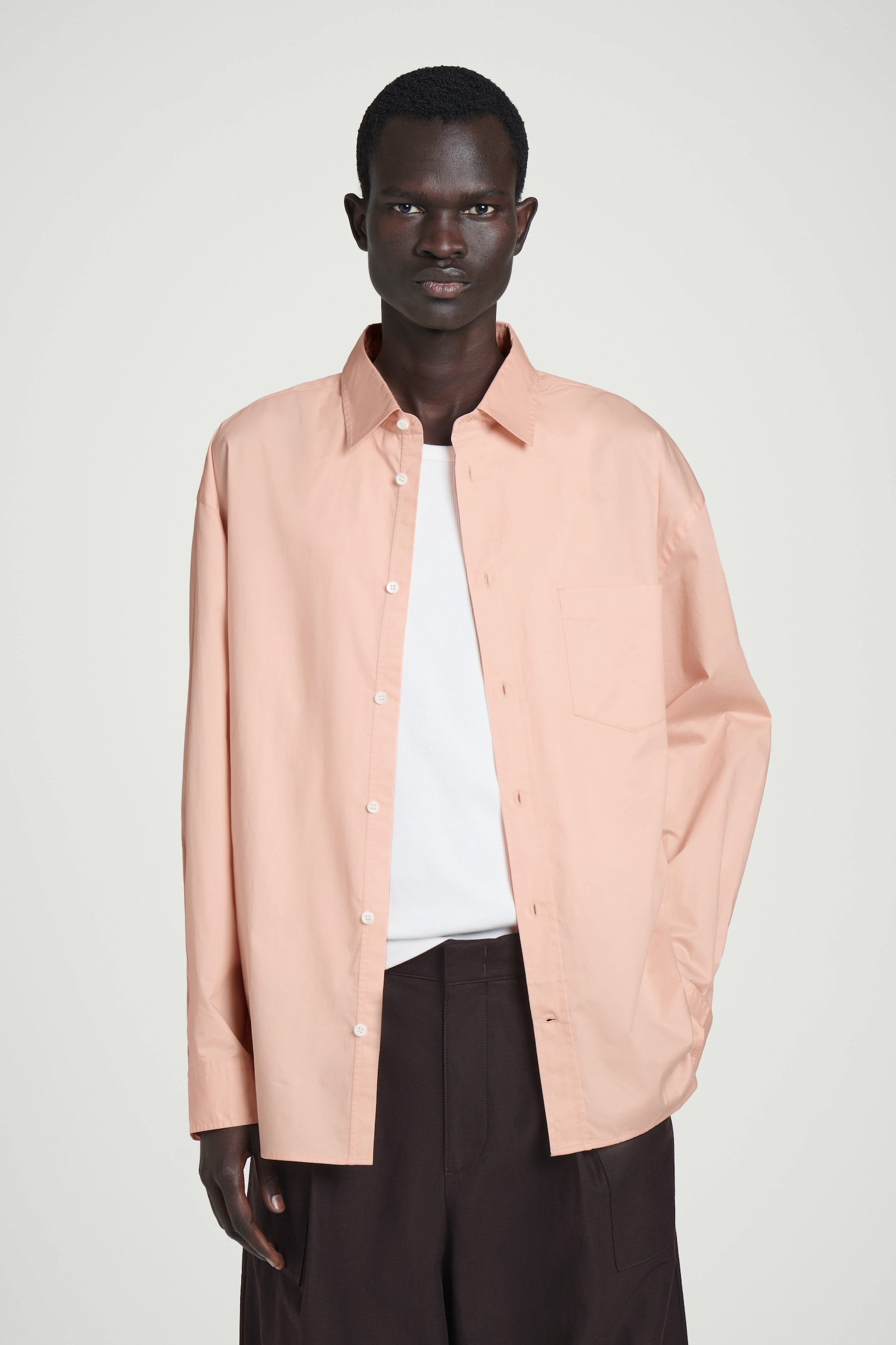 WIDE OVERSIZED COTTON OXFORD SHIRT - LARANJA/BRANCO