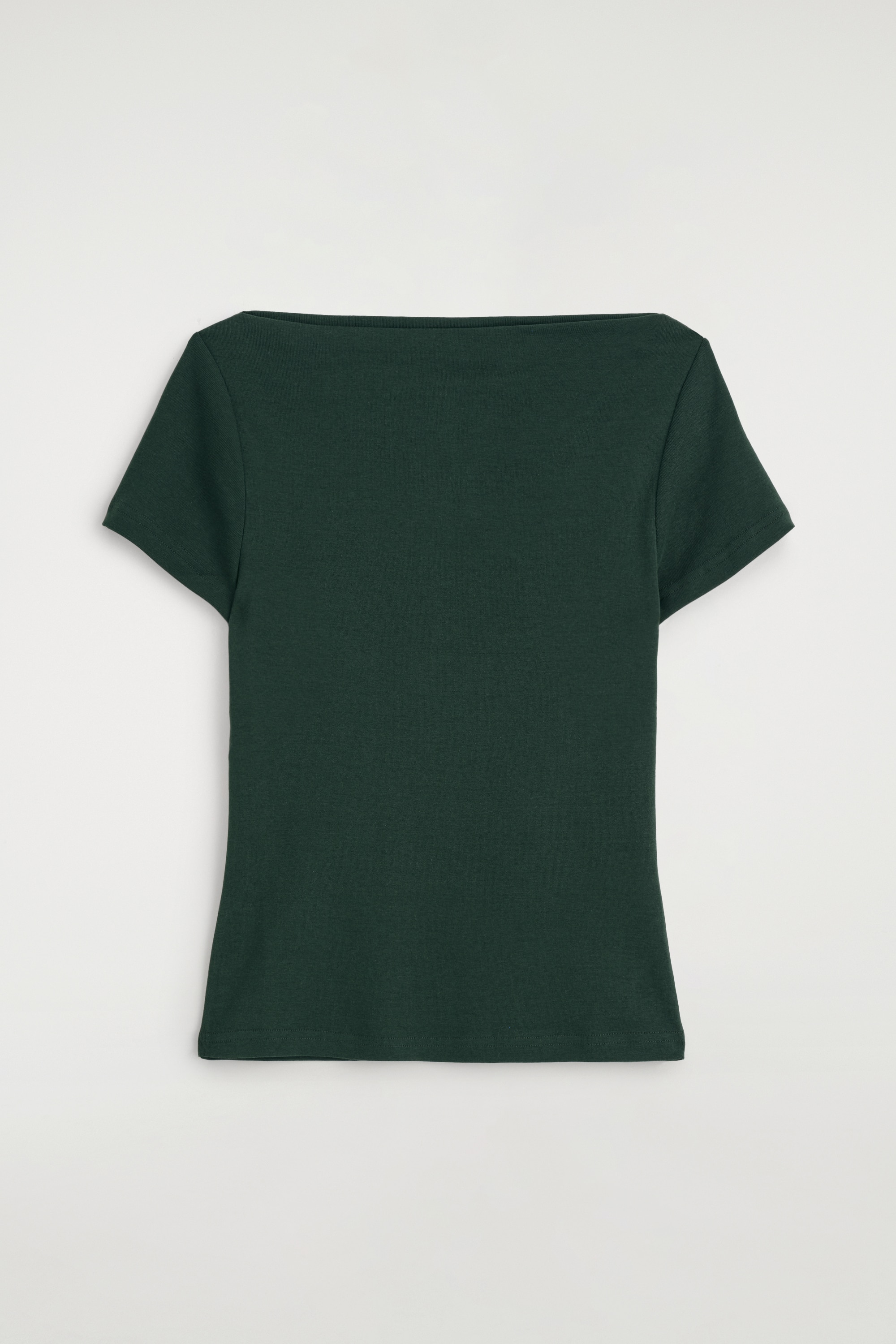 T-SHIRT SLIM IN COTONE CON SCOLLO A BARCA - VERDE SCURO/NERO