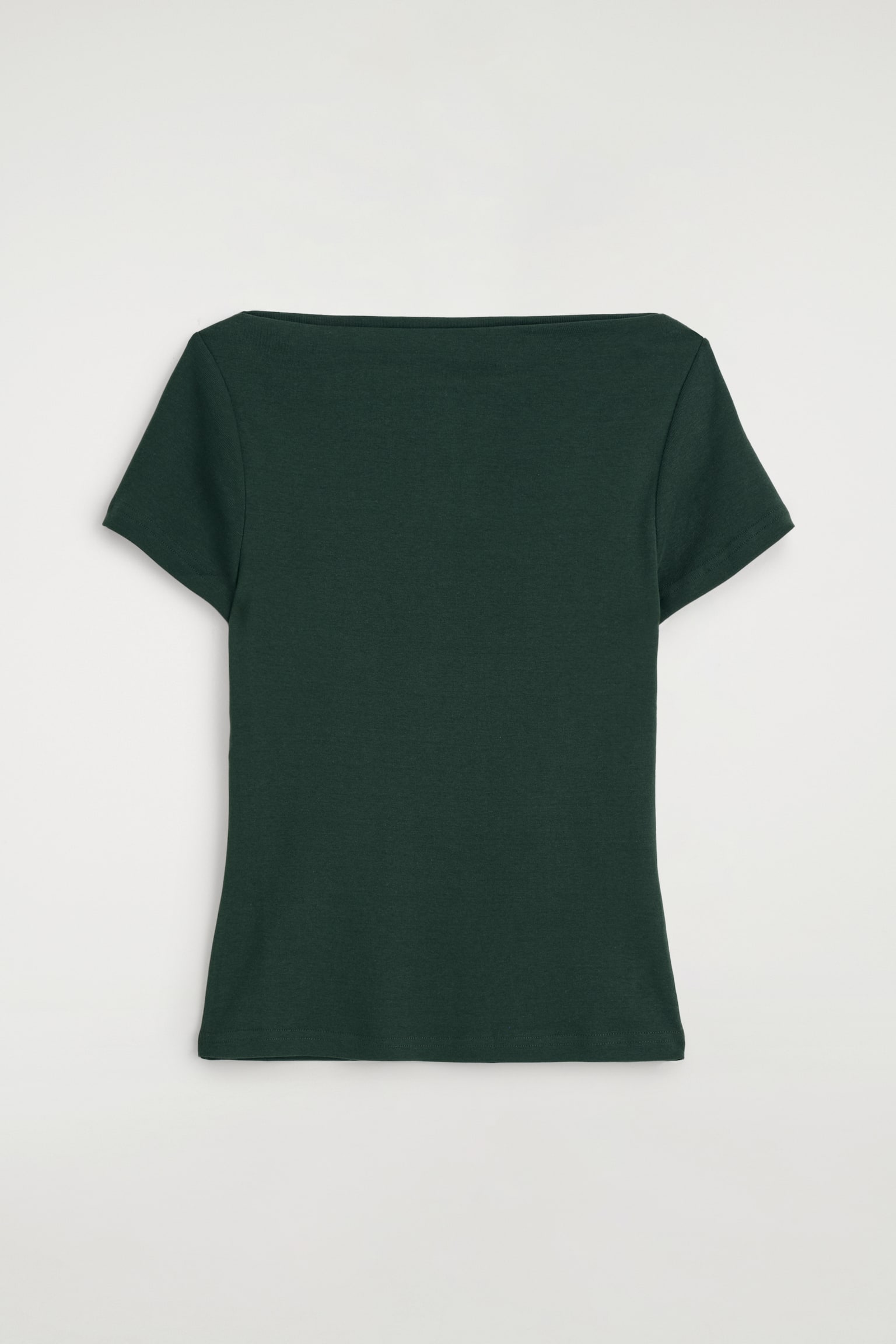 SLIM BOAT-NECK COTTON T-SHIRT - ירוק כהה/לבן - 1