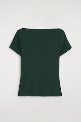 SLIM BOAT-NECK COTTON T-SHIRT — DARK GREEN 6