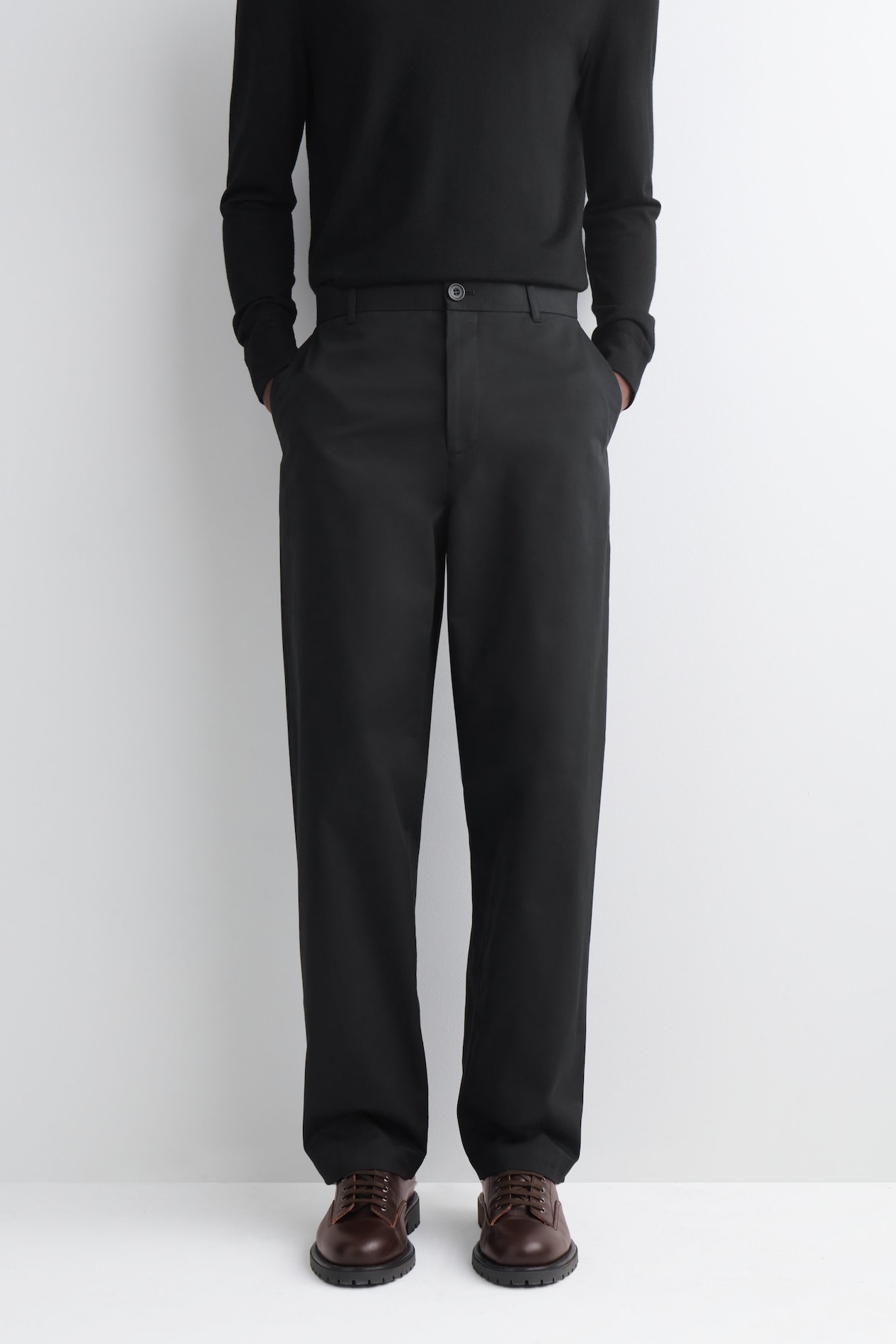 COTTON REGULAR-FIT STRAIGHT-LEG CHINOS — BLACK