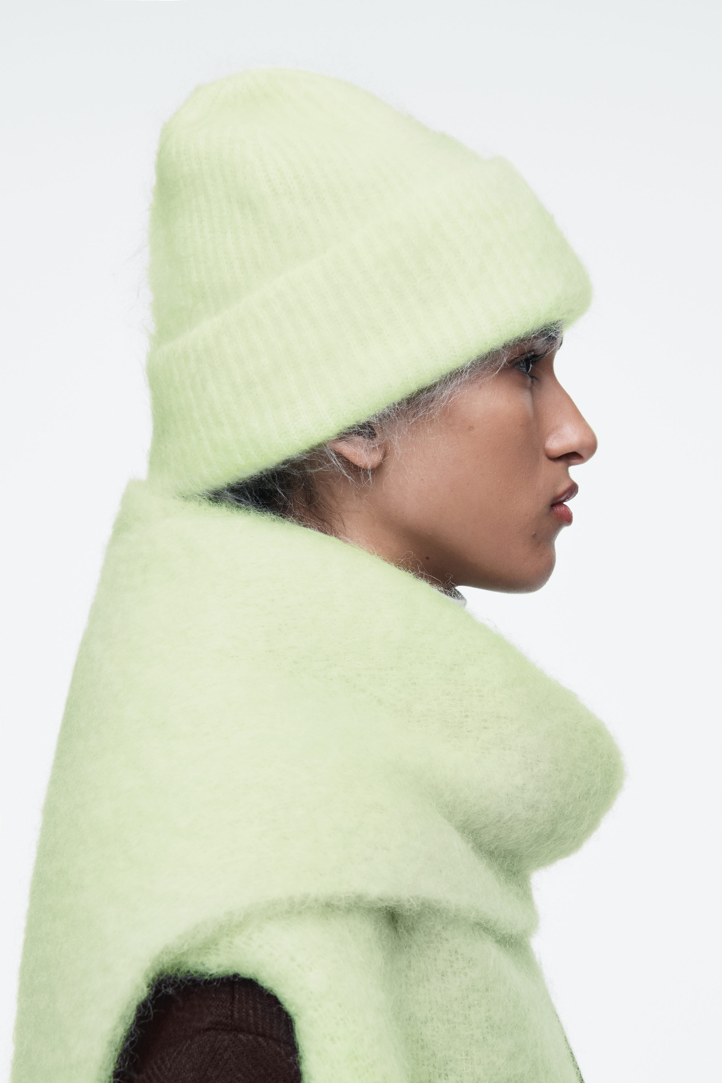RIBBED MOHAIR BEANIE - LIGHT GREEN | COS