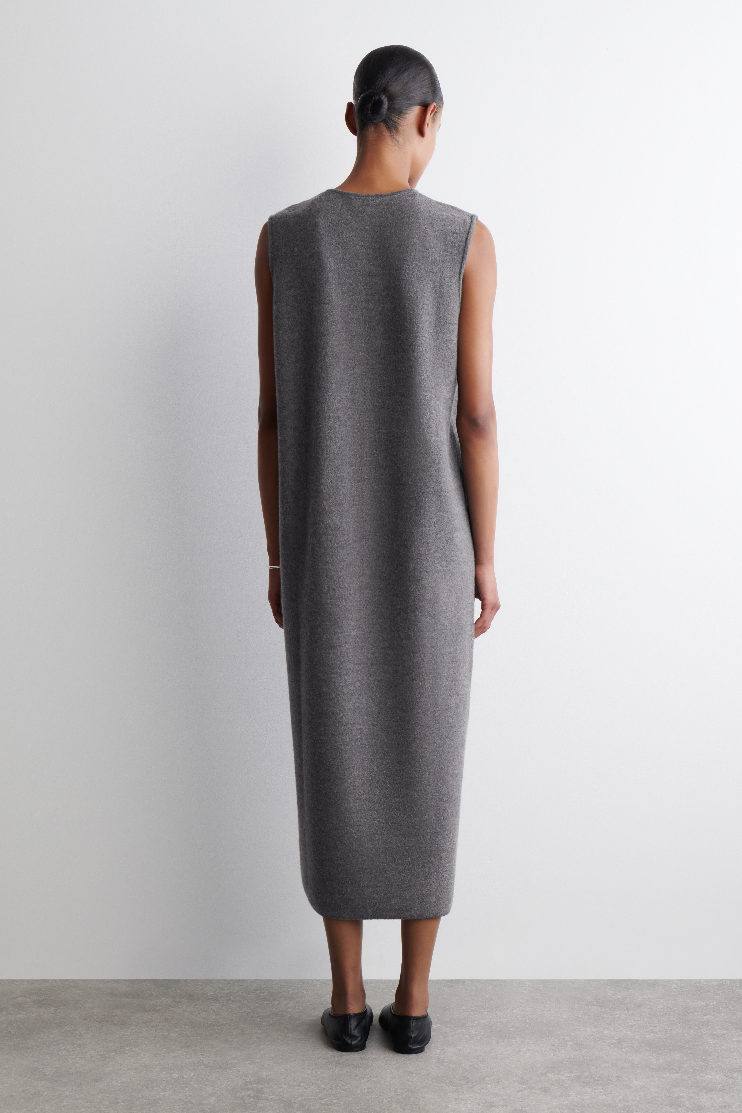 boiled wool midi dress BOILED-WOOL MIDI DRESS - DARK BROWN
