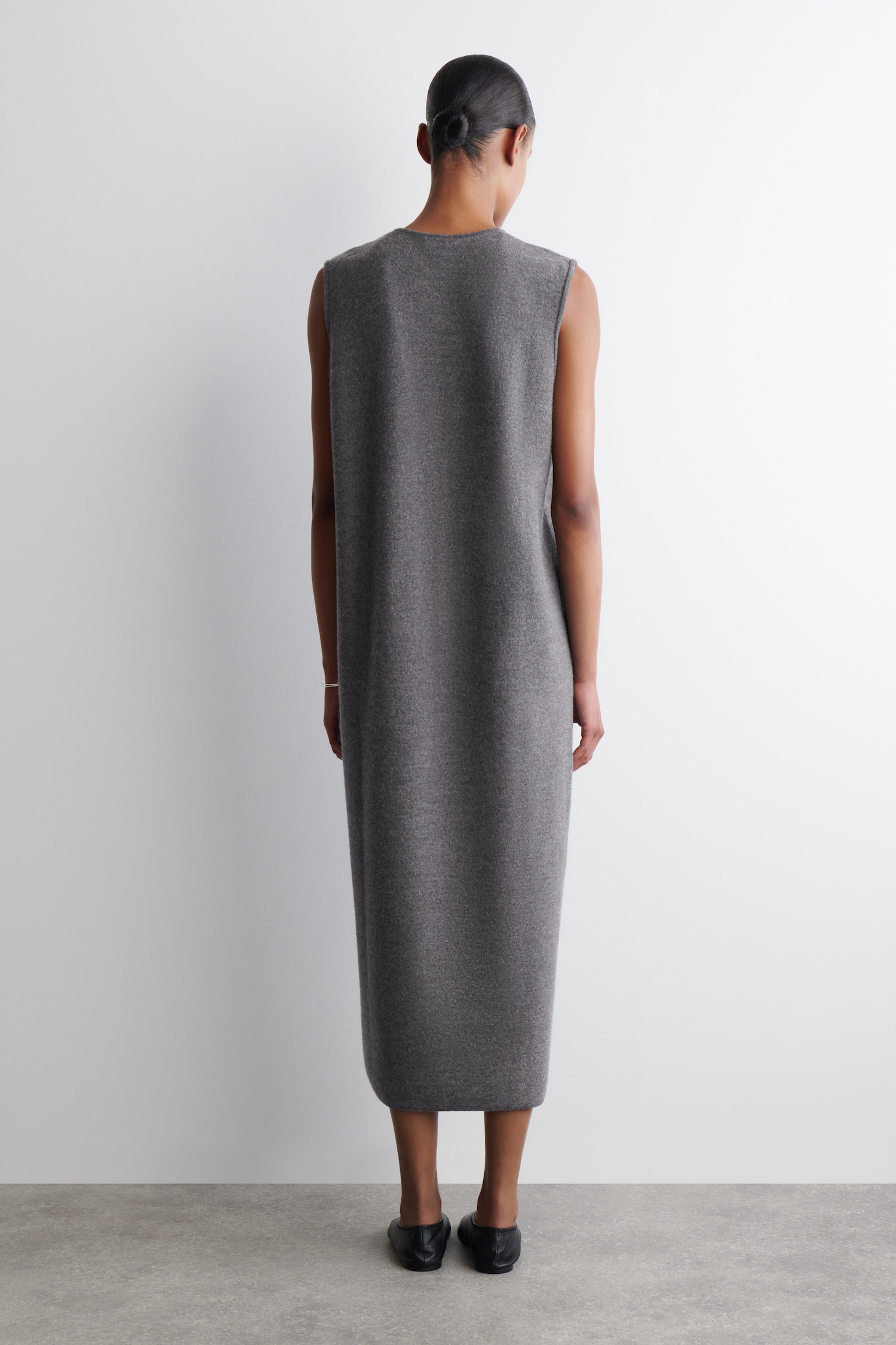 ROBE MIDI EN LAINE BOUILLIE - GRIS CHINÉ/BRUN FONCÉ - 4
