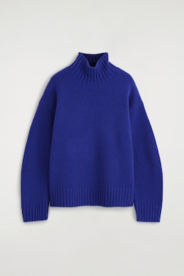 CHUNKY PURE CASHMERE MOCK-NECK SWEATER — COBALT BLUE 12