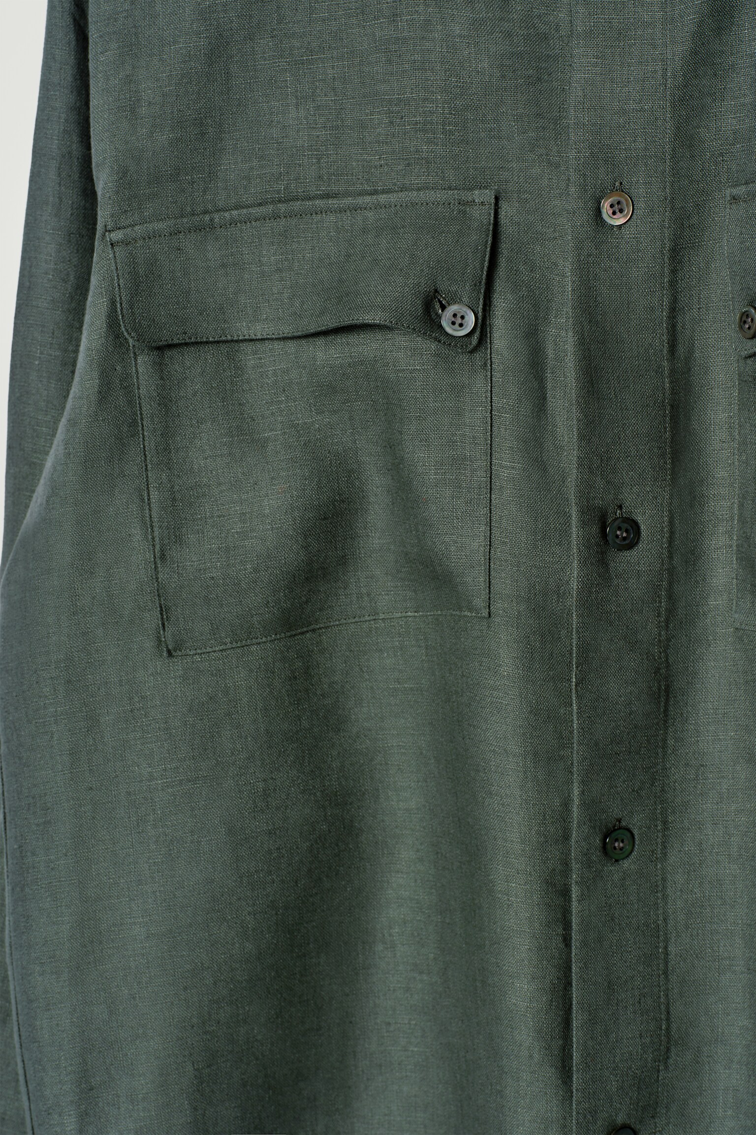 SURCHEMISE À COL OFFICIER EN LIN - VERT/BEIGE - 6