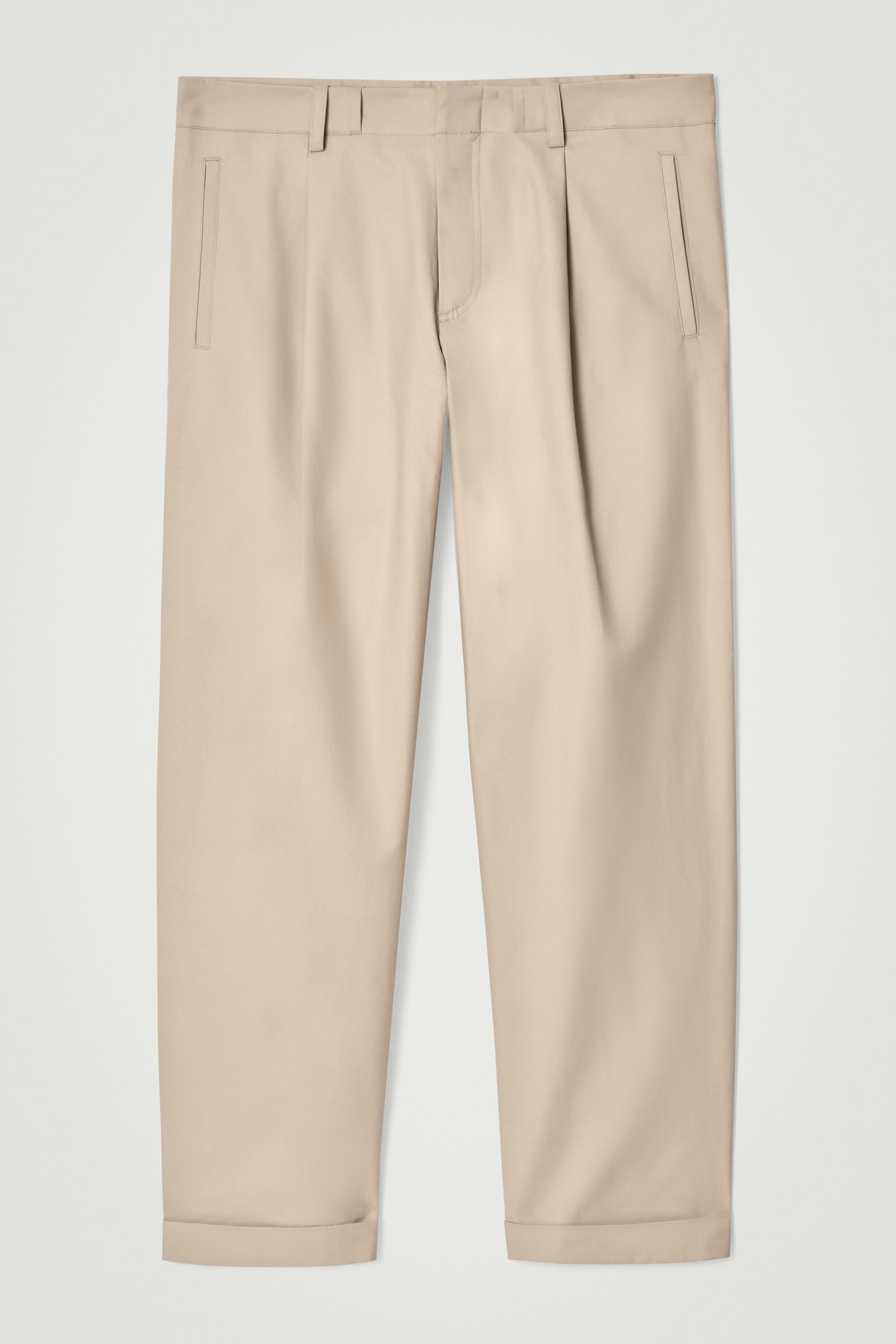 TAPERED COTTON TURN-UP PANTS - BEIGE | COS