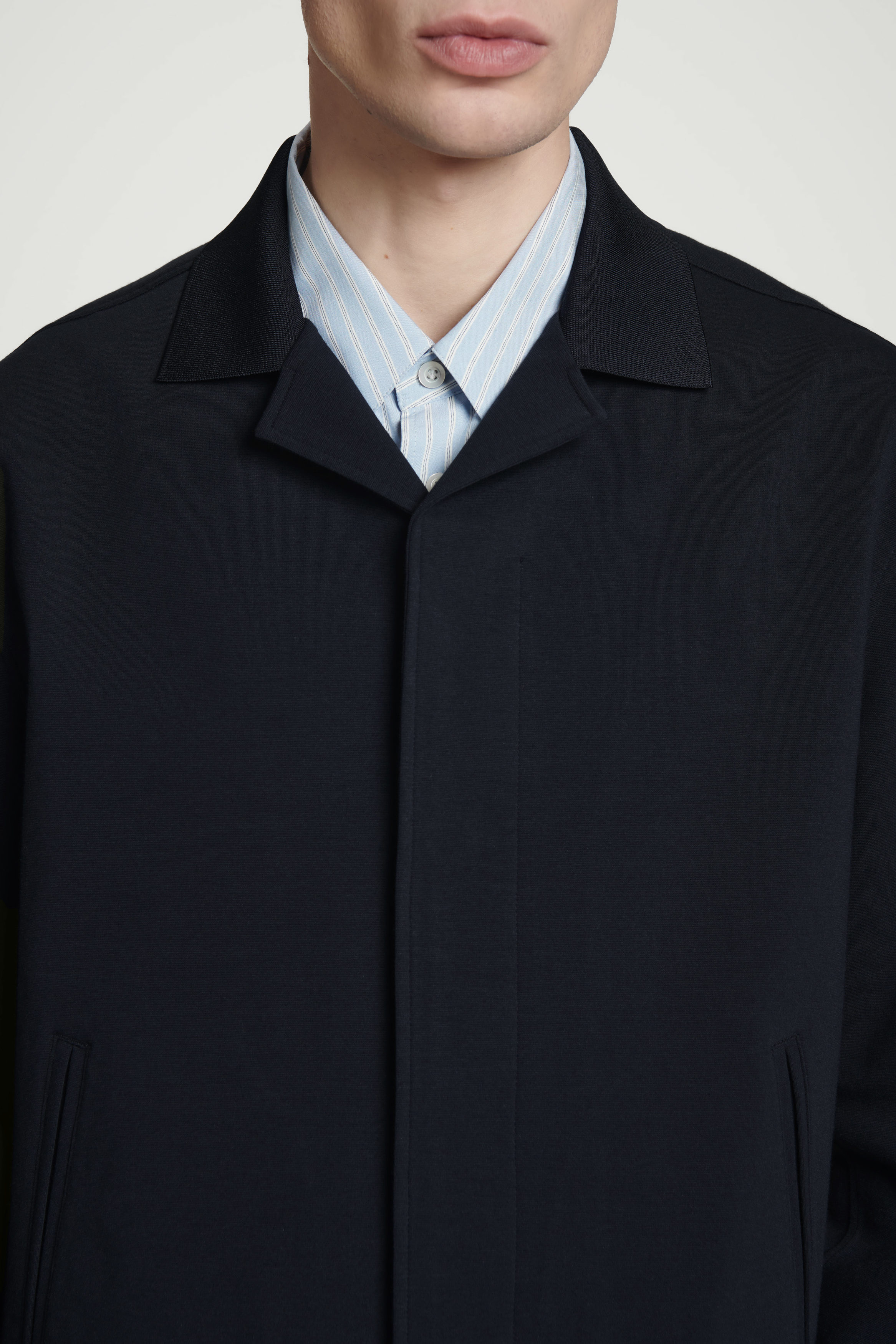 ジャケット・アウター Duplex Cotton Jersey MA-1 Cosmo Navy COLLARED INTERLOCK COTTON-JERSEY JACKET - NAVY | COS