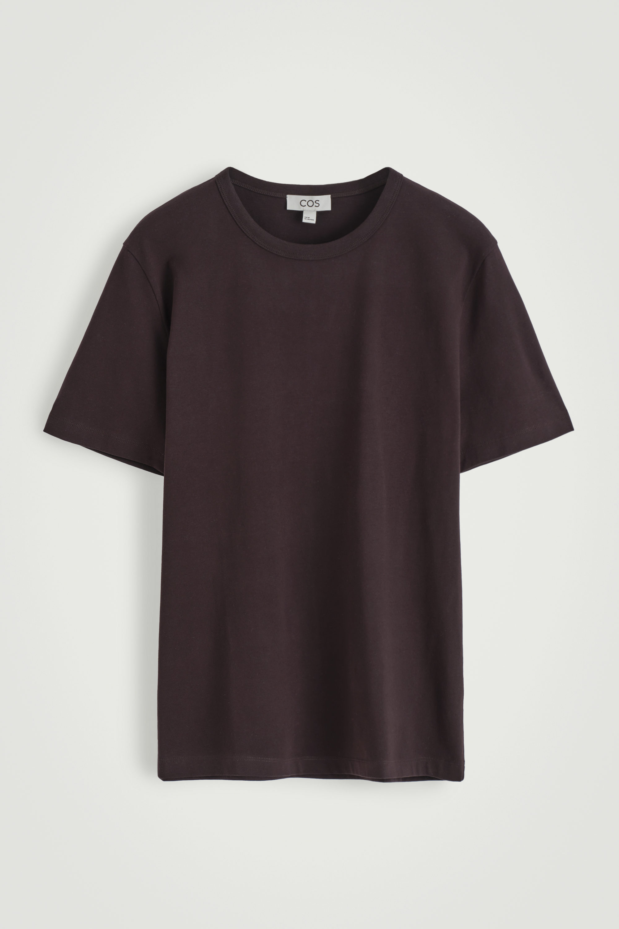 BRUSHED-COTTON T-SHIRT - DARK BROWN | COS
