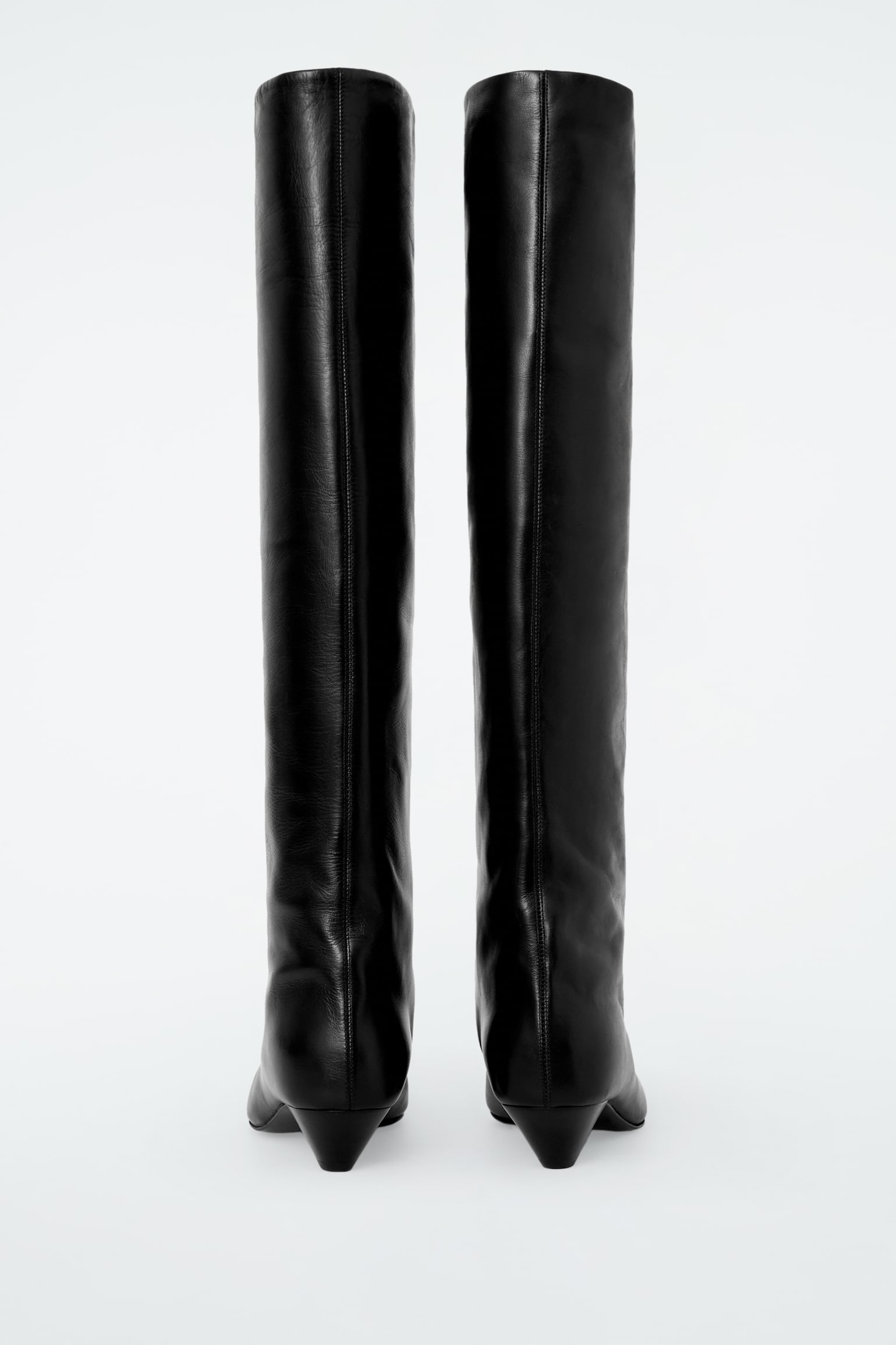 SLOUCHED LEATHER KNEE-HIGH BOOTS - BLACK - 6