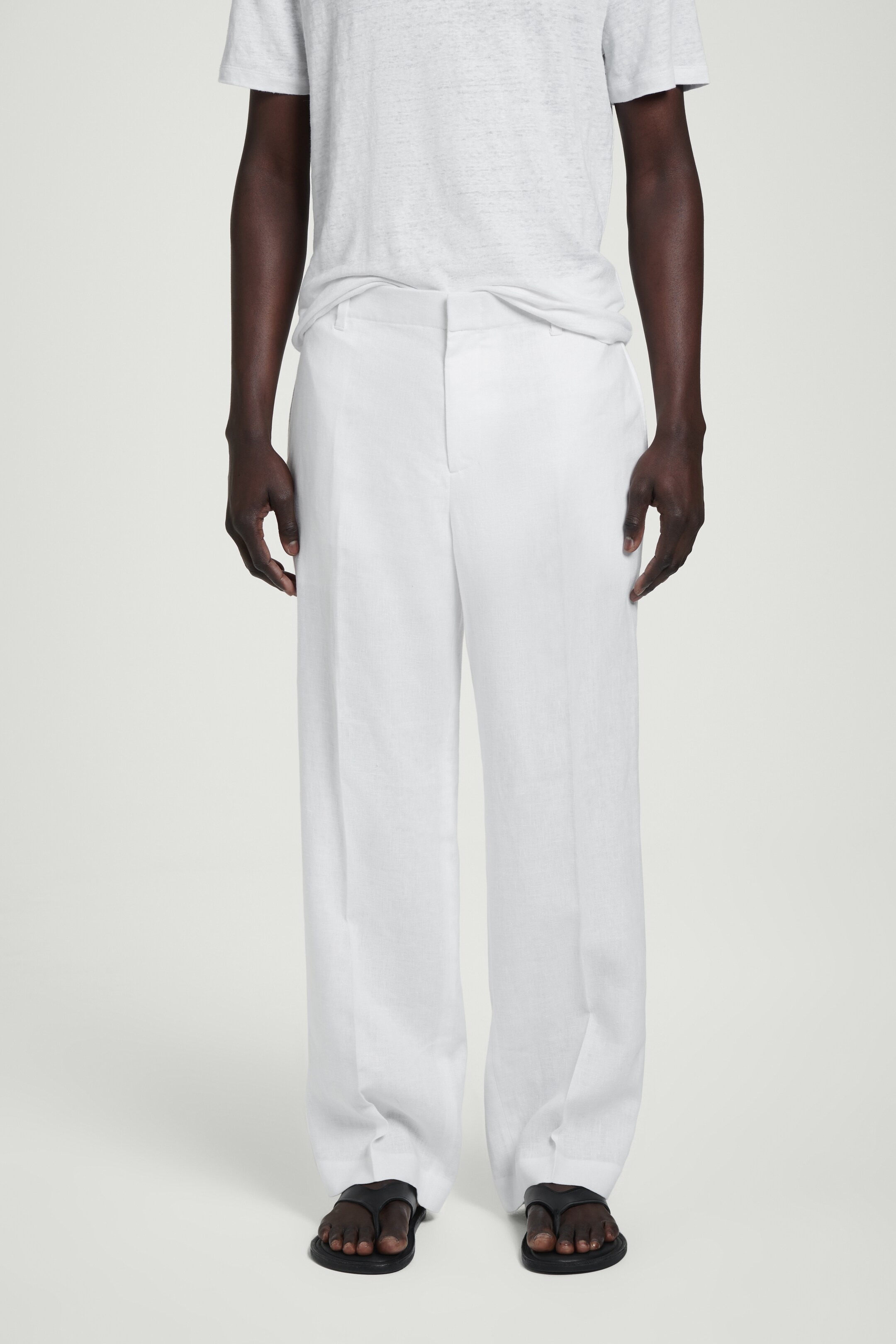 Agrandir l'image: PANTALON DROIT À TAILLE ÉLASTIQUÉE EN LIN - BLANC - HOMME | H&M CH 2