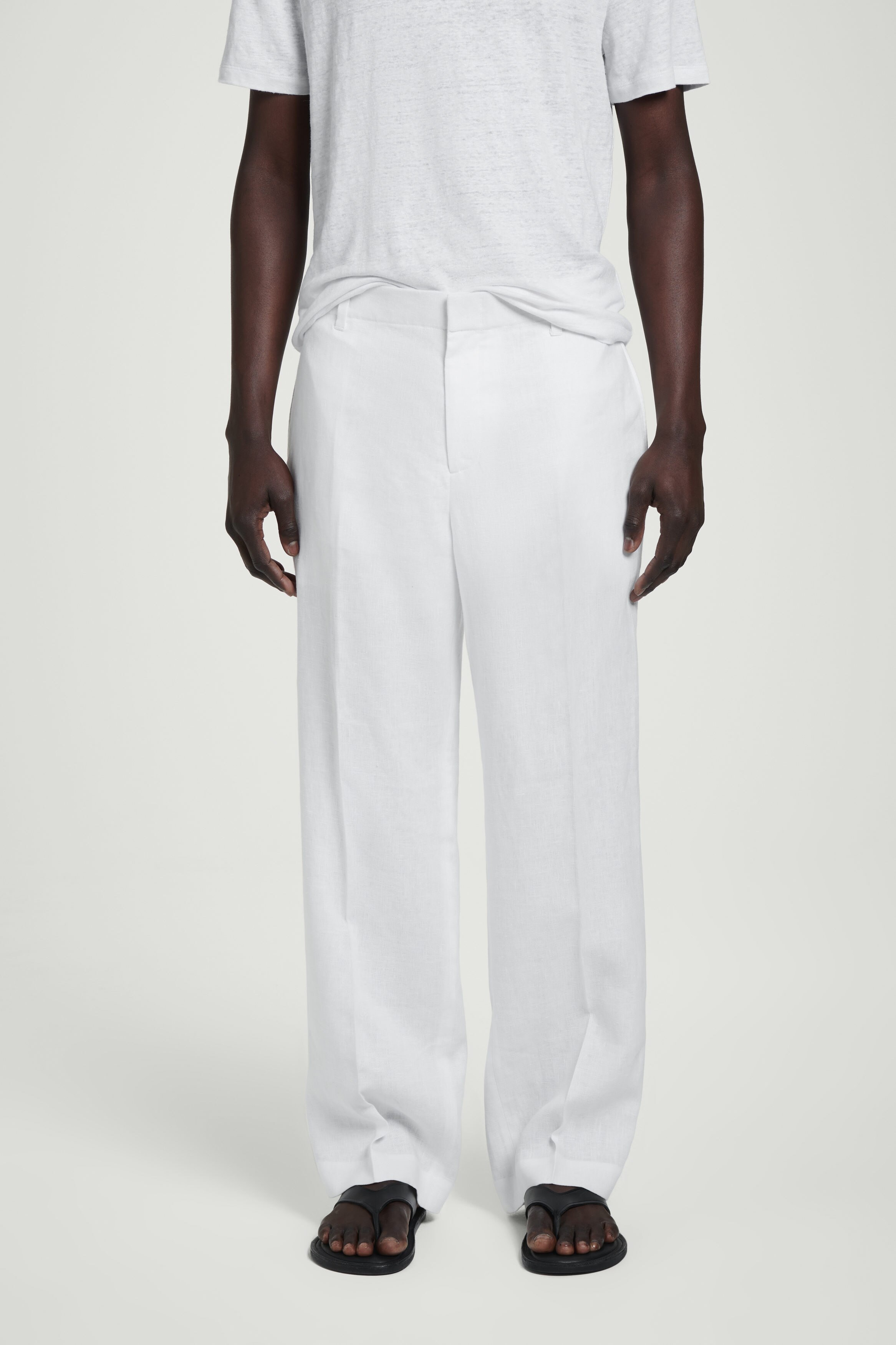 ELASTICATED LINEN STRAIGHT-LEG PANTS - WHITE | COS