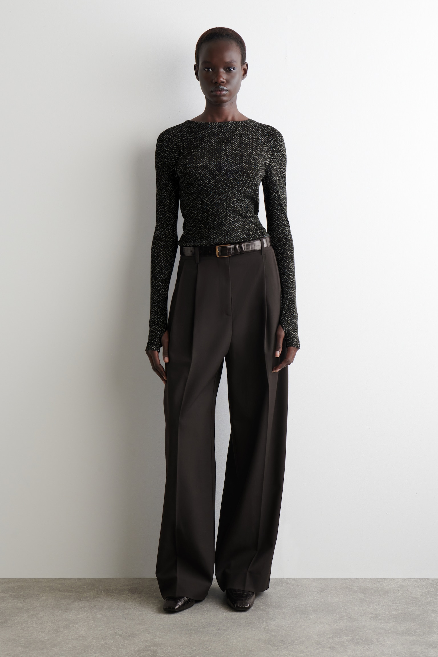 SLIM MERINO WOOL TOP - GREY / FLECKED/NAVY/CHARCOAL MÉLANGE/CAMEL MÉLANGE - 3