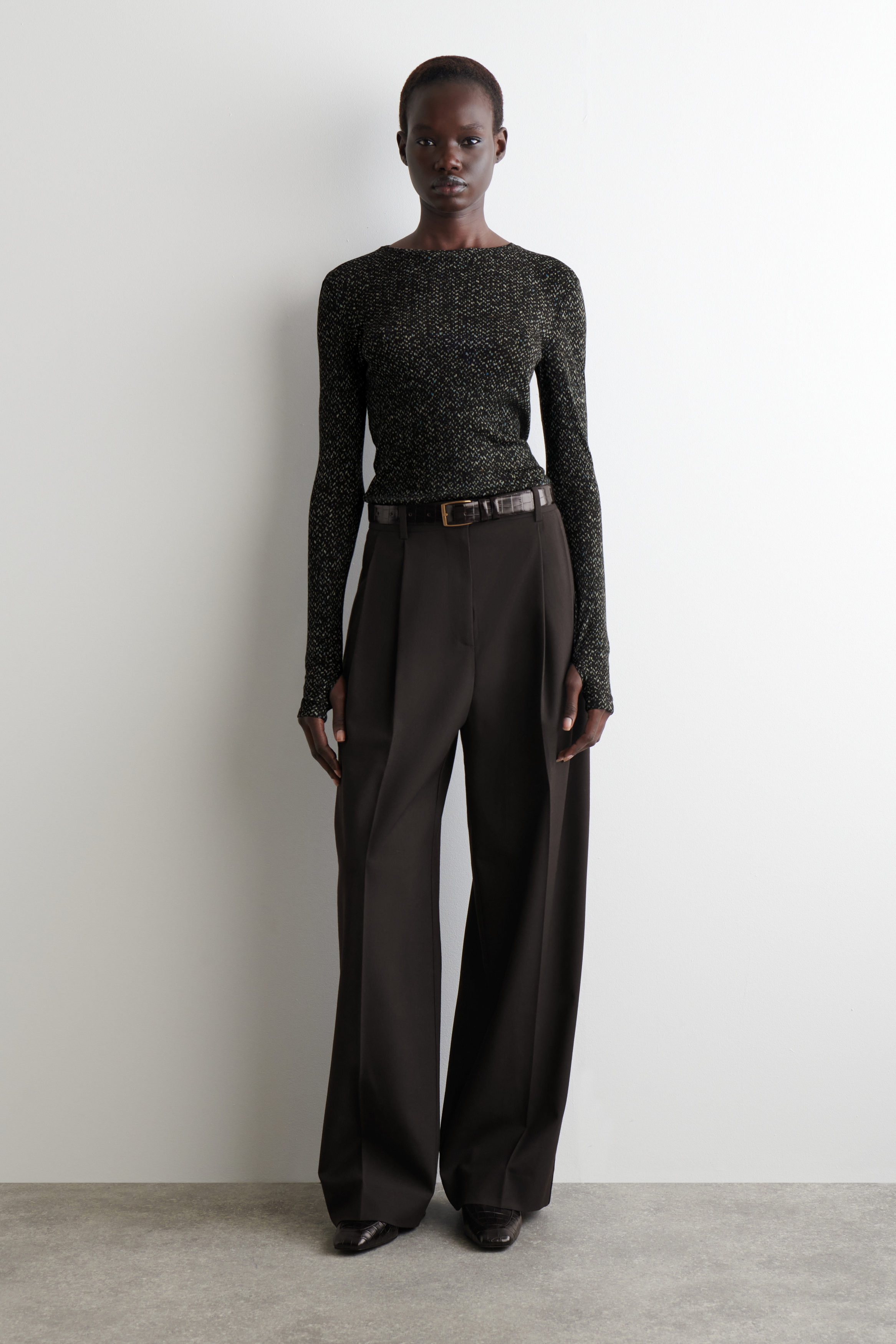 SLIM MERINO WOOL SWEATER - GRAY / FLECKED | COS