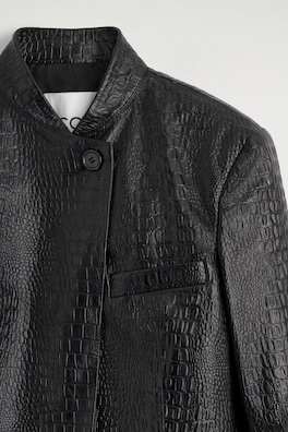 CROPPED CROC-EFFECT LEATHER BLAZER — BLACK 6