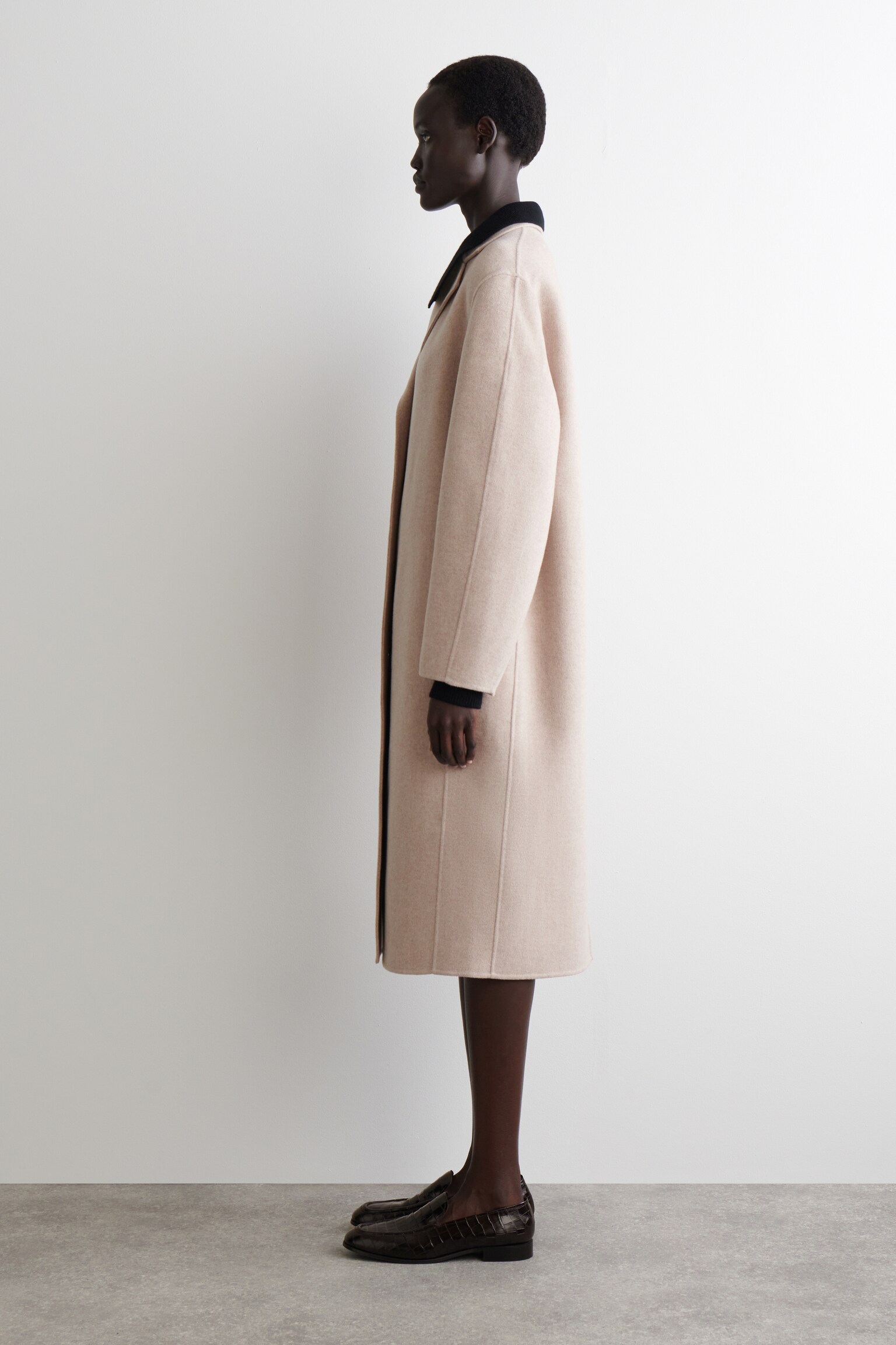 MANTEAU LONG EN LAINE DOUBLE FACE - BEIGE CLAIR/NOIR - 3