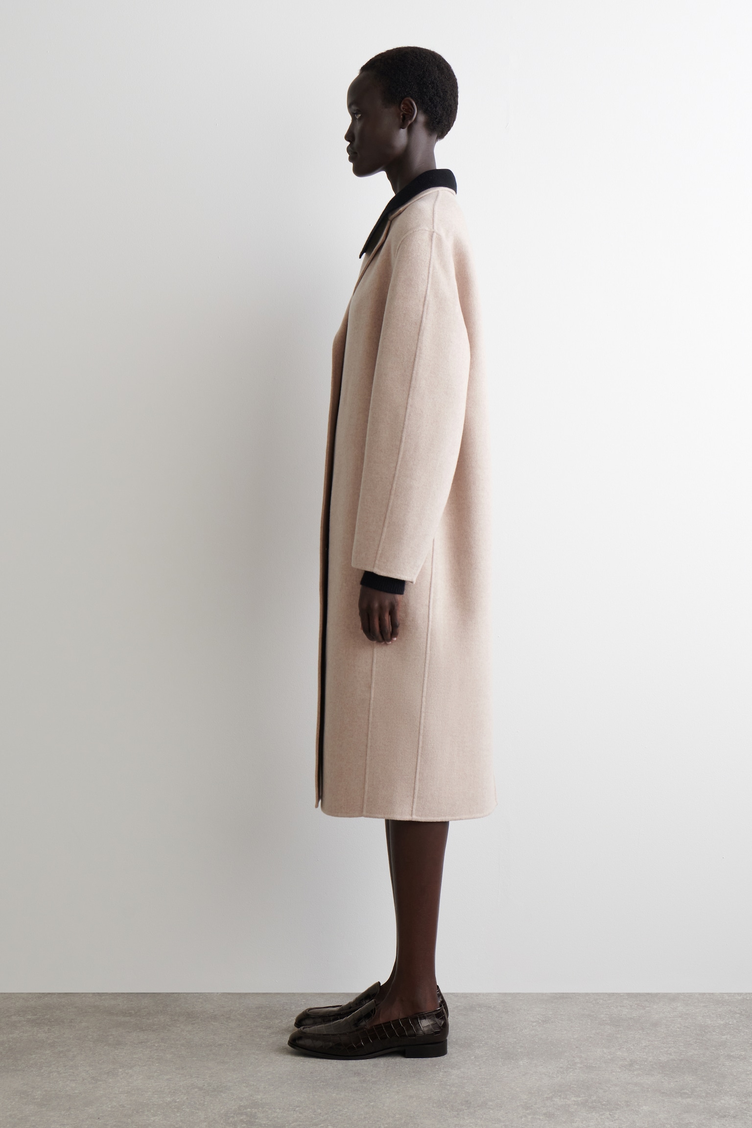 MANTEAU LONG EN LAINE DOUBLE FACE - BEIGE CLAIR/NOIR - 6