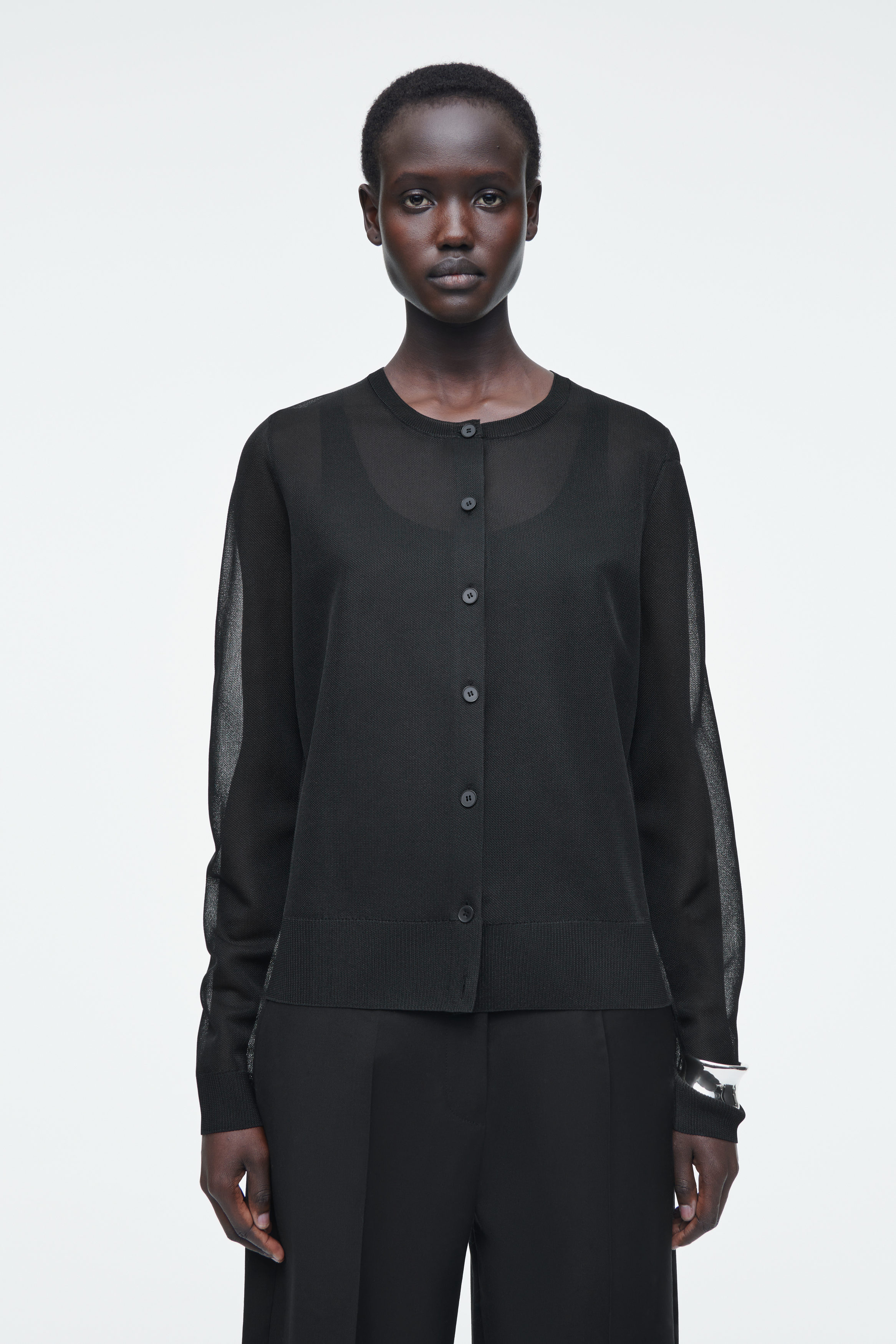 SHEER FINE-KNIT CARDIGAN - BLACK | COS