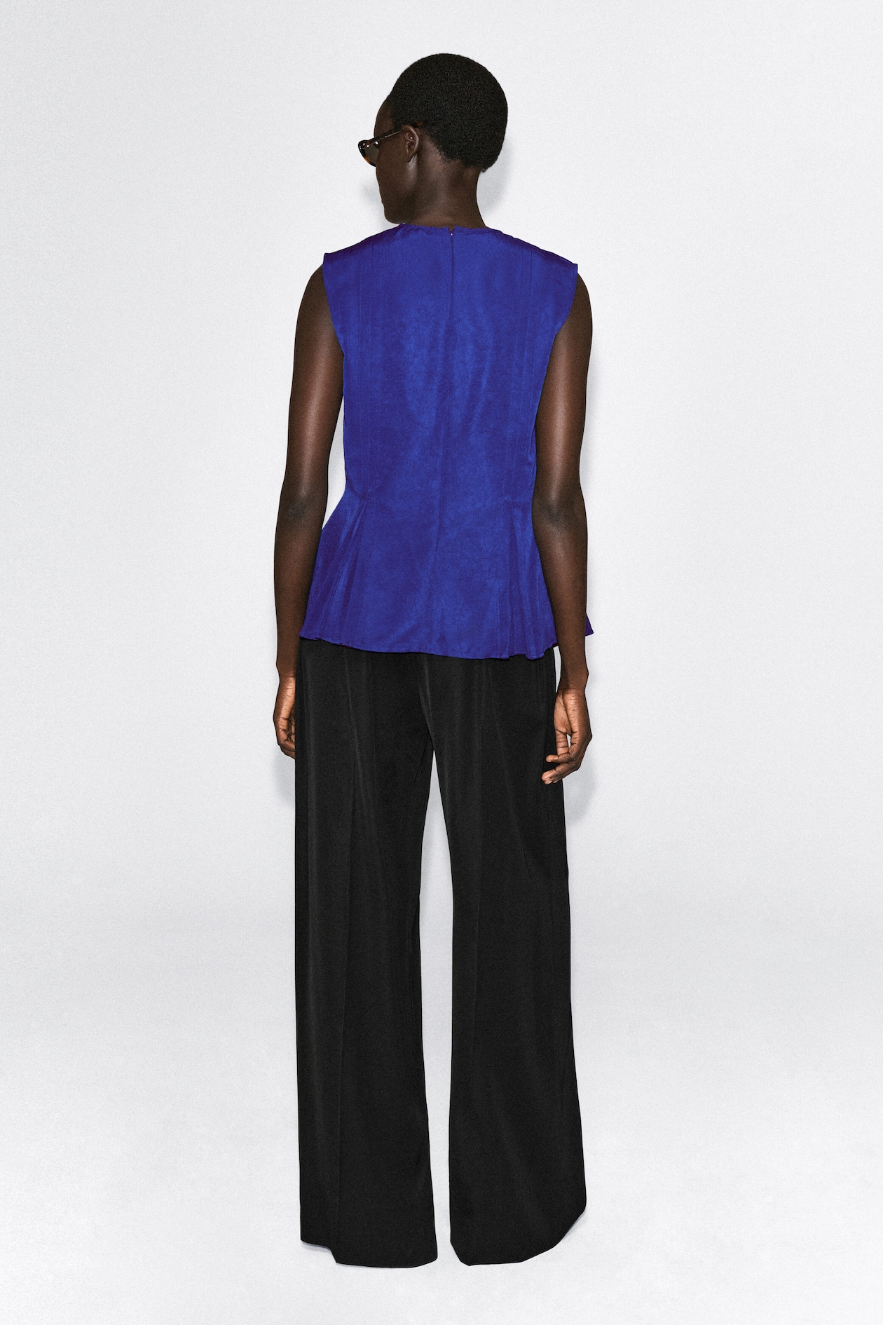 PLEATED PEPLUM TOP — COBALT BLUE
