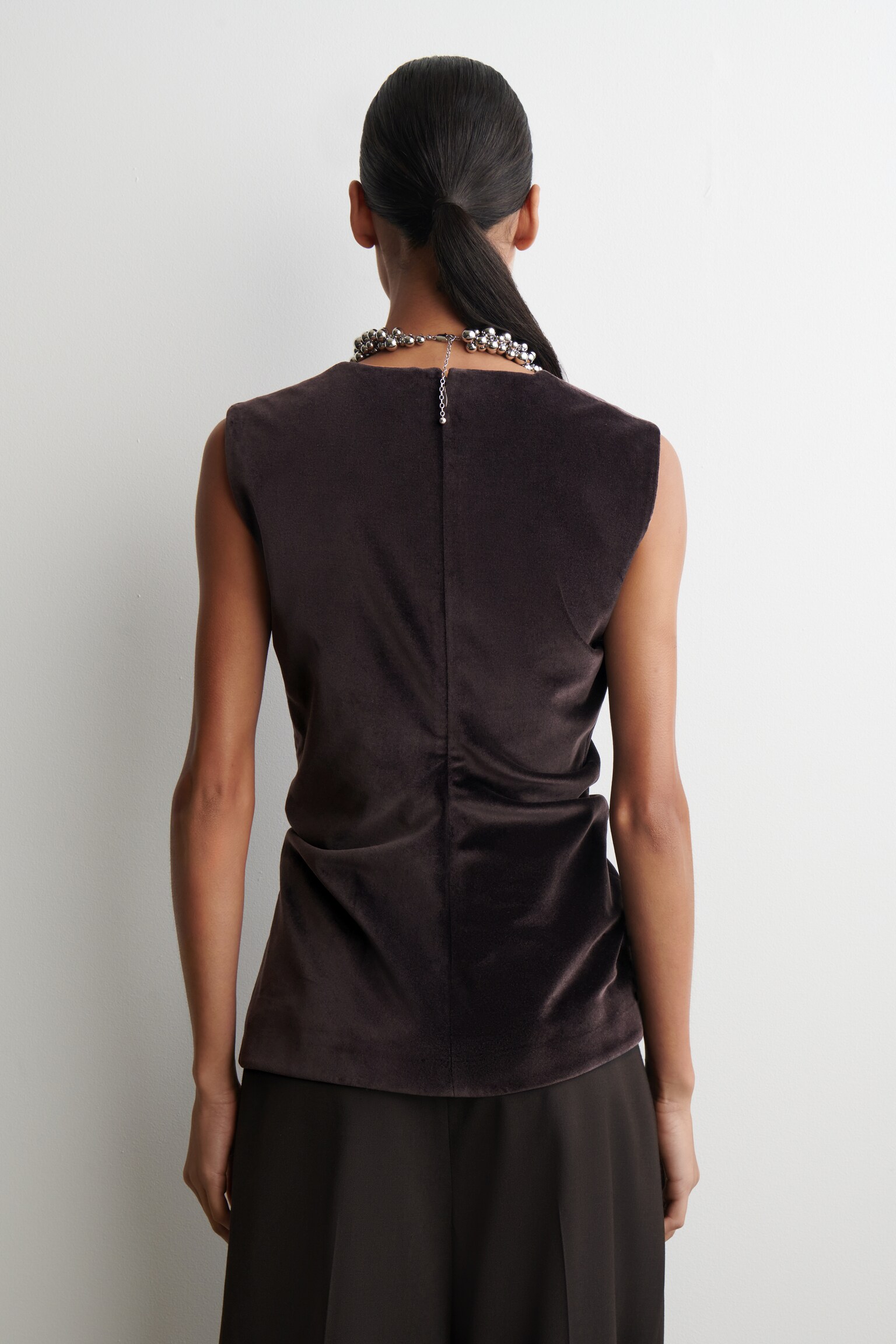 ASYMMETRIC VELVET TOP - DARK BROWN/NAVY - 4