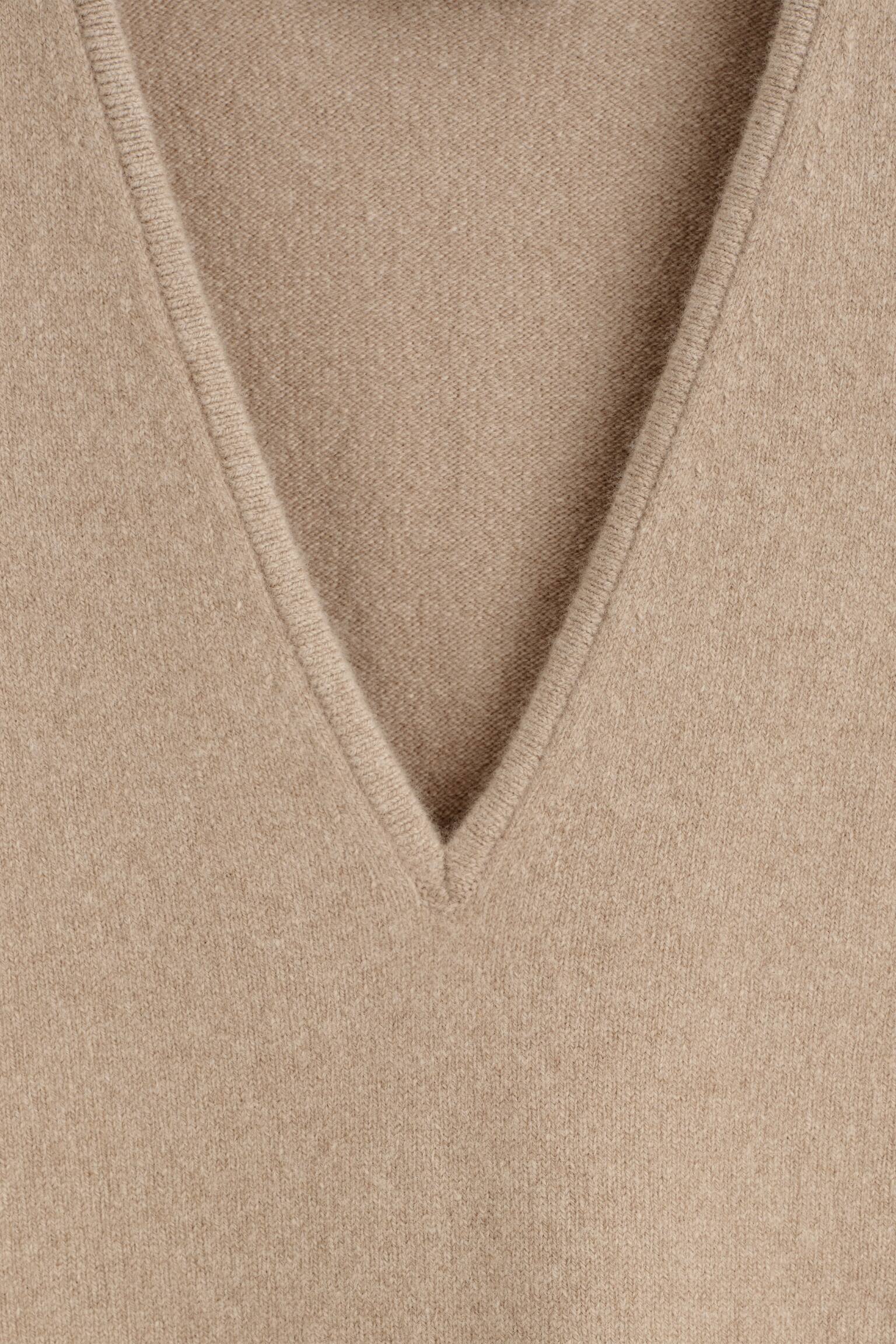 GILET IN LANA CON SCOLLO A V - BEIGE MÉLANGE/MARRONE - 5