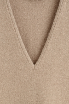 WOOL V-NECK TUNIC VEST — BEIGE MÉLANGE 6